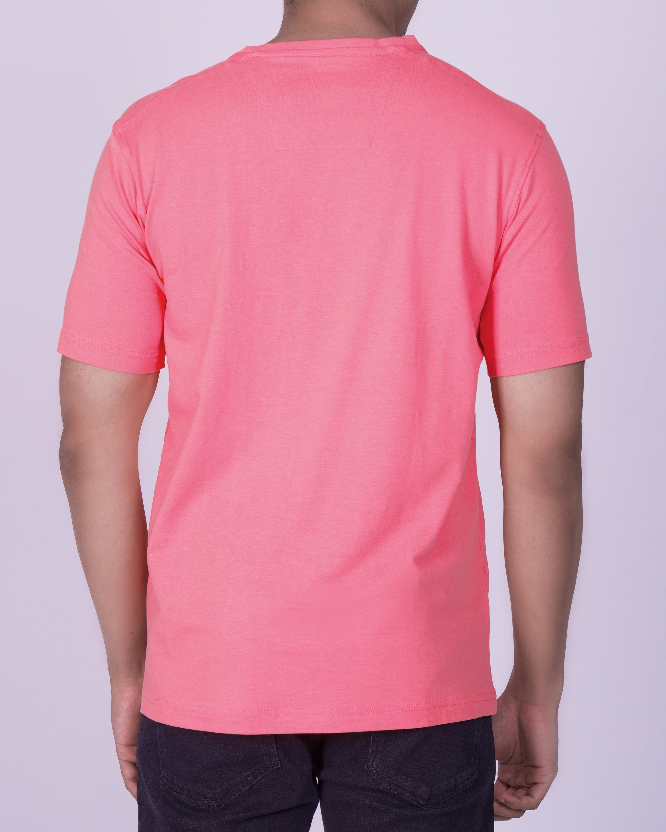 Emerald Plain Curve Neck tee-Salmon Rose