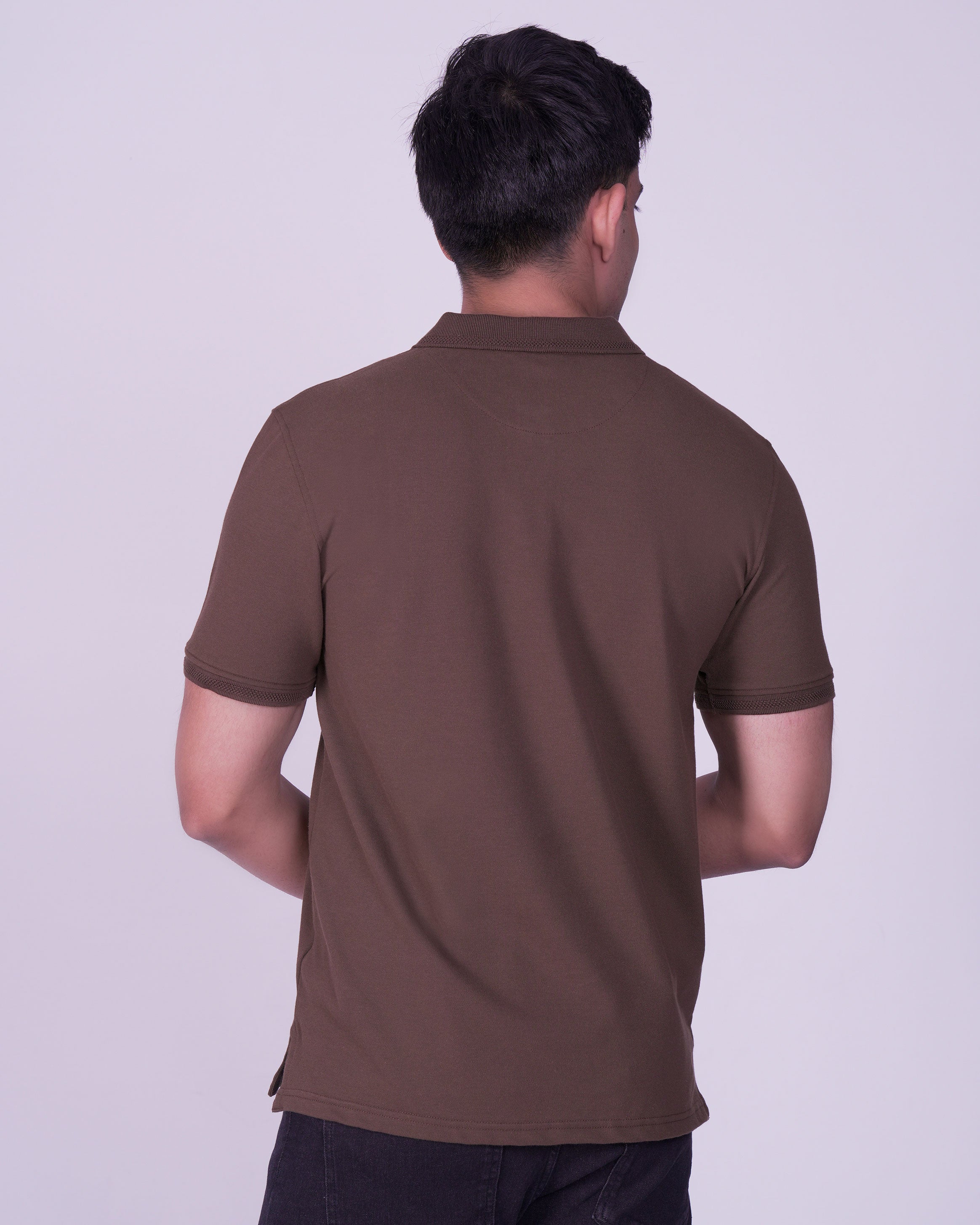 Emerald Polo Pique Solid Slim Fit-Tobacco Brown