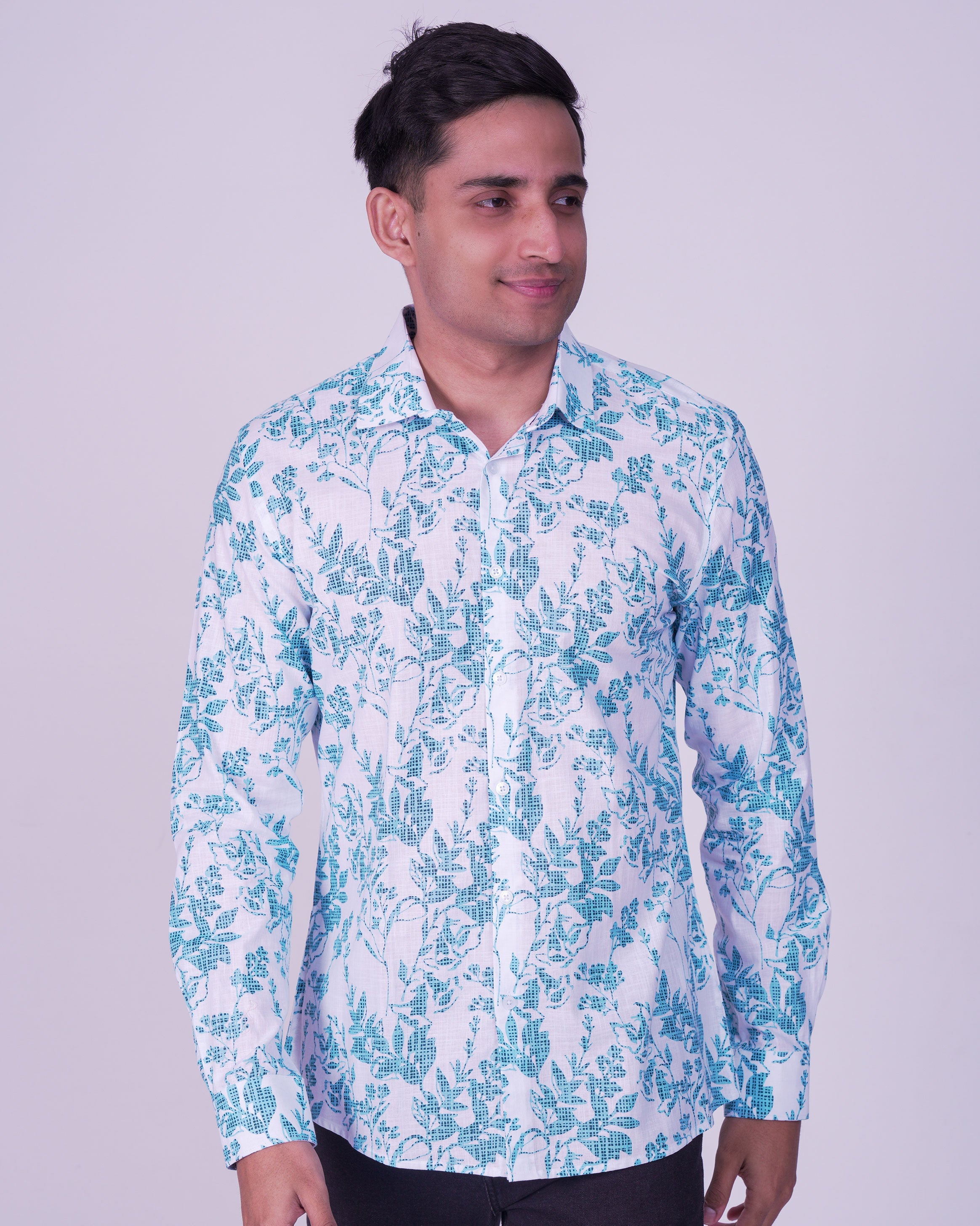 Emerald Casual Printed Slim Fit-Cashmere Blue