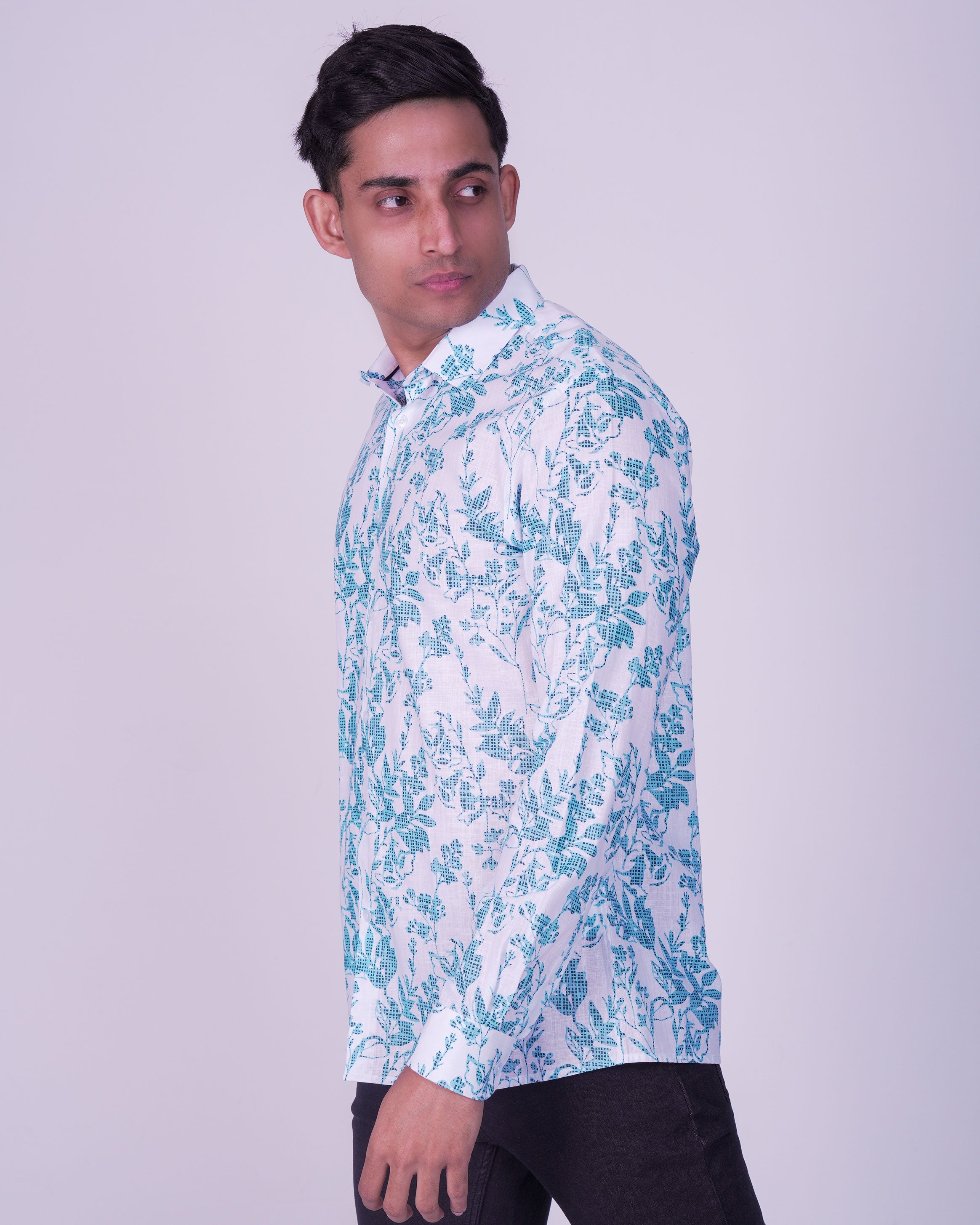 Emerald Casual Printed Slim Fit-Cashmere Blue