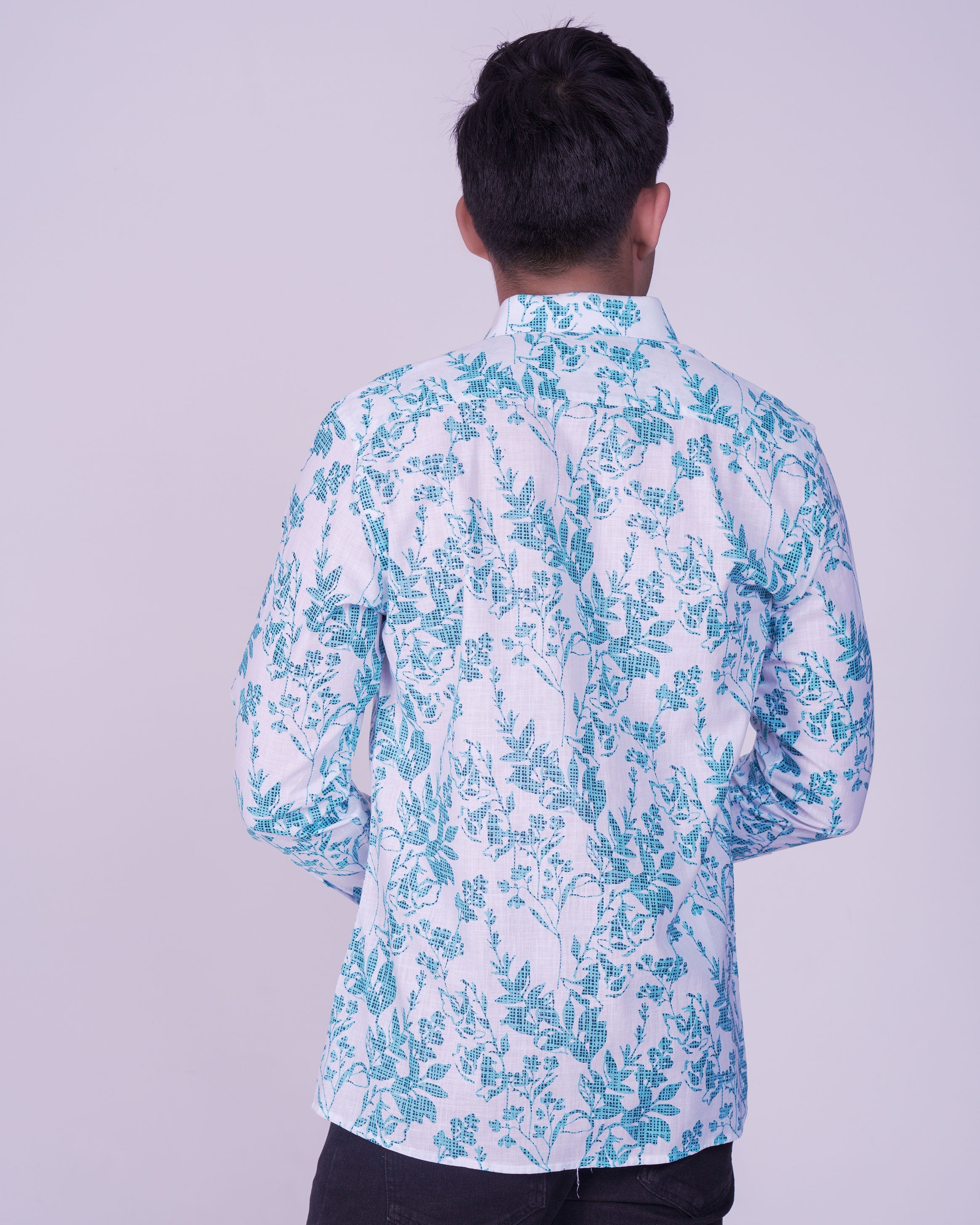 Emerald Casual Printed Slim Fit-Cashmere Blue