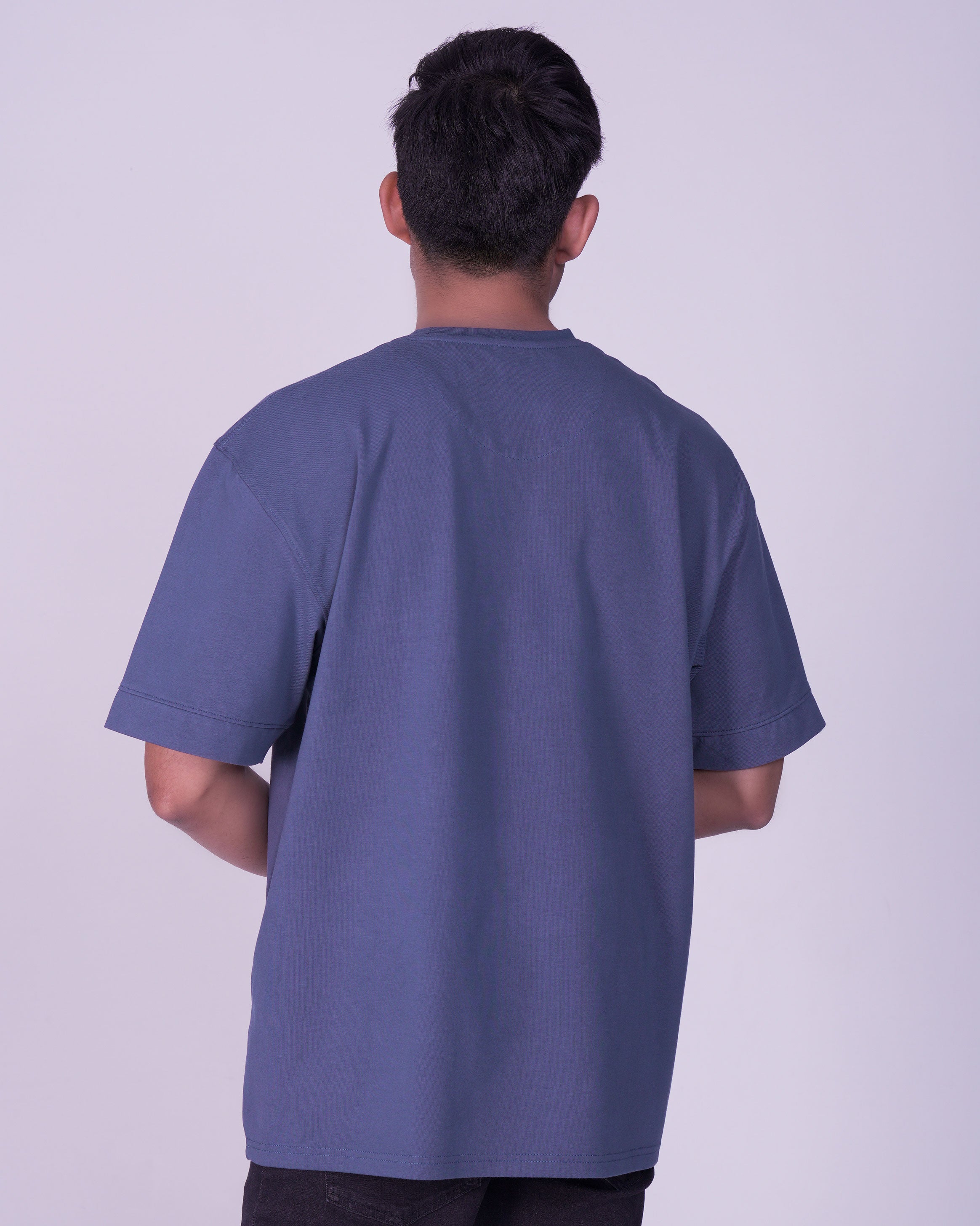 Emerald Oversized Plain Crew Neck Tee-China Blue