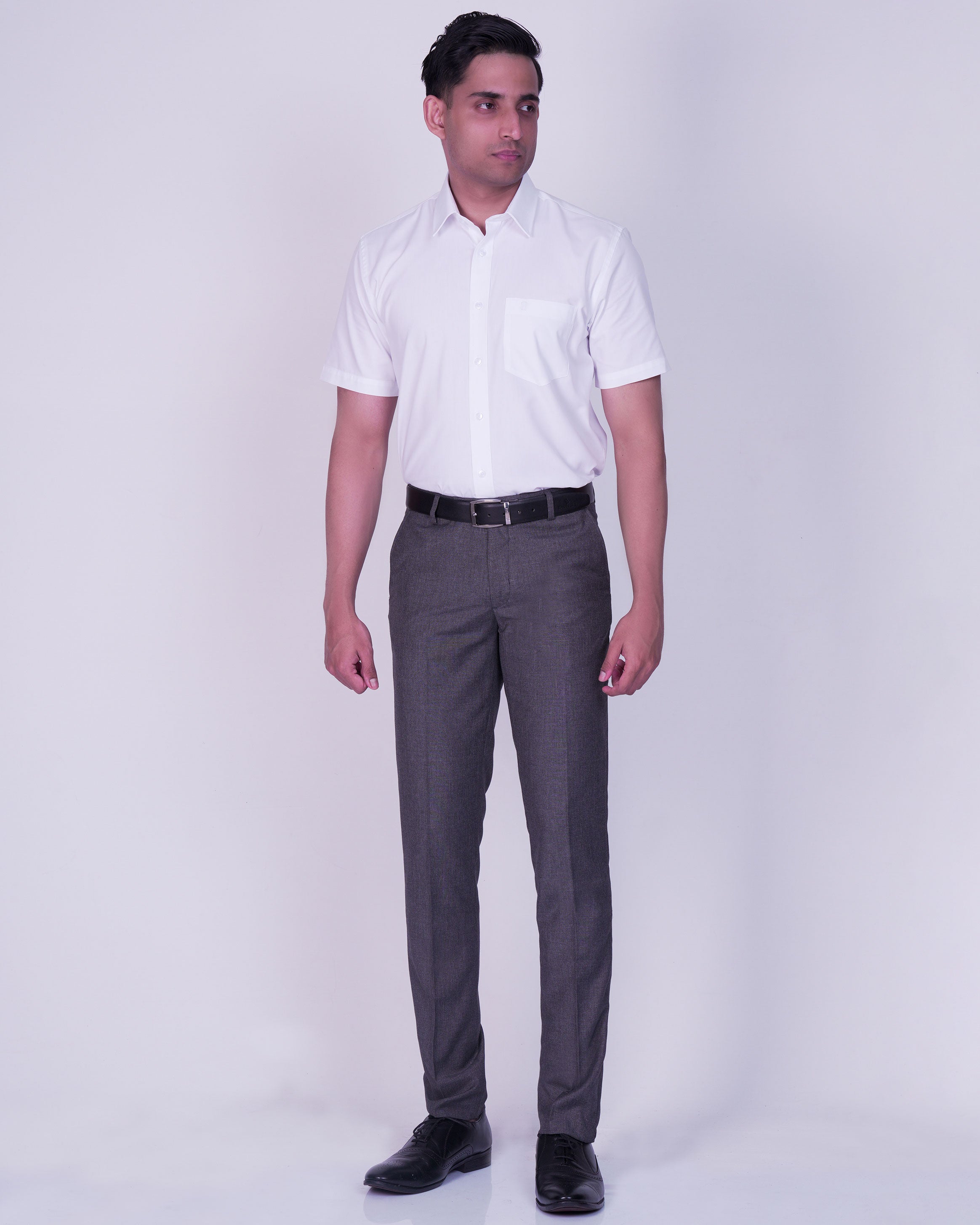 Emerald Corporate Pin Point Oxford Regular Fit-Egret
