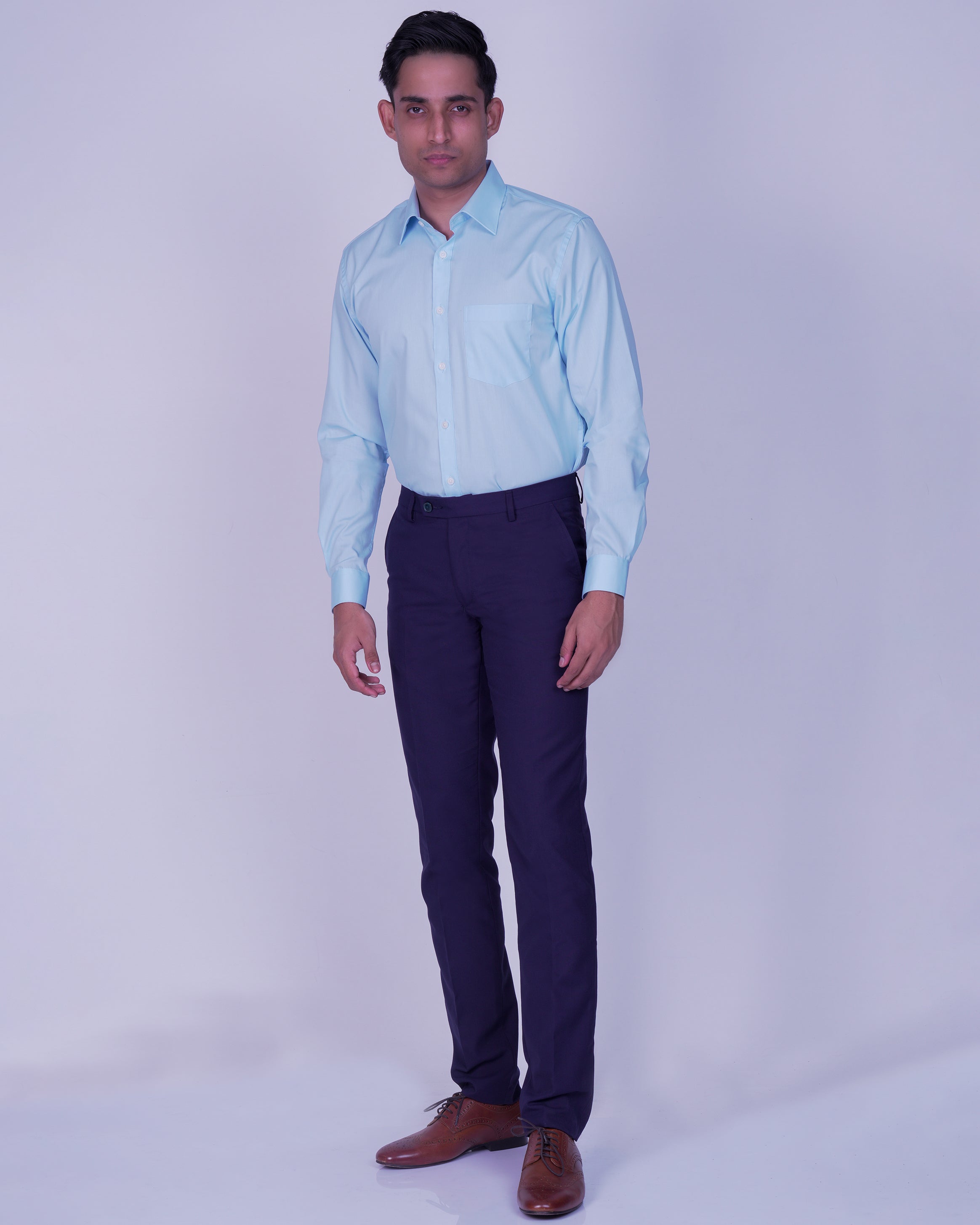 Emerald Majesty Plain Slim Fit-Cashmere Blue
