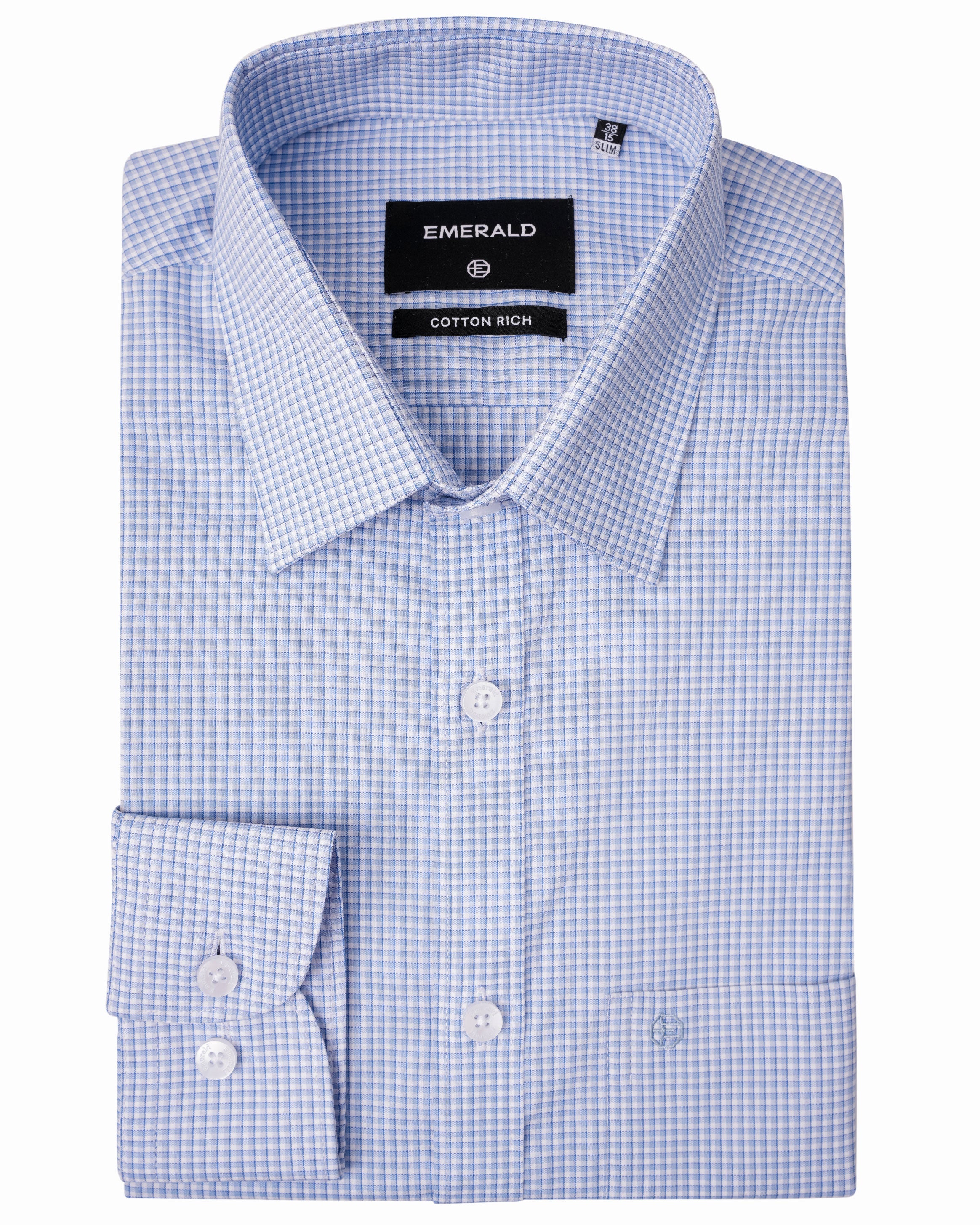 Emerald Formal Checks Slim Fit - Cashmere Blue