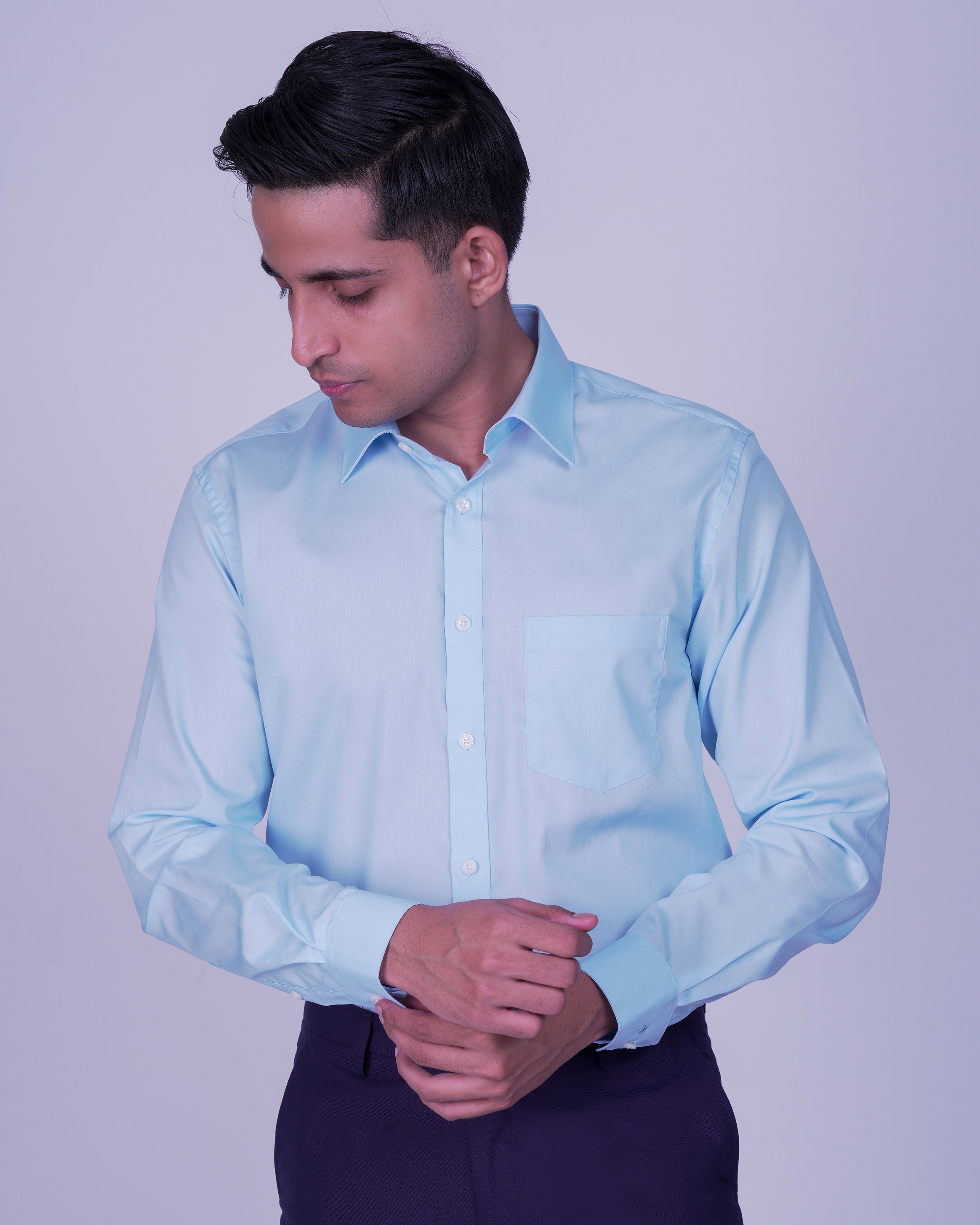 Emerald Majesty Plain Slim Fit-Cashmere Blue
