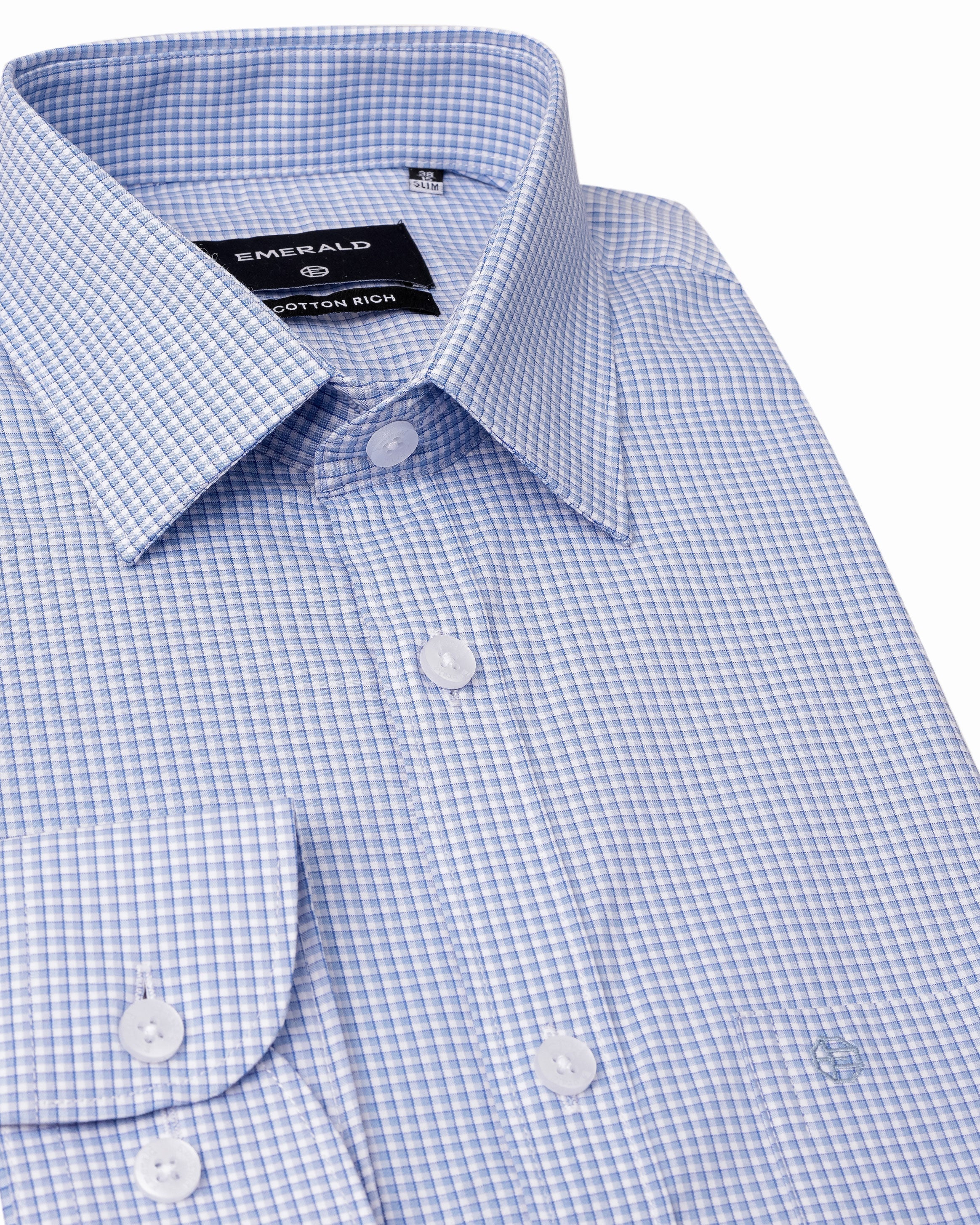 Emerald Formal Checks Slim Fit - Cashmere Blue
