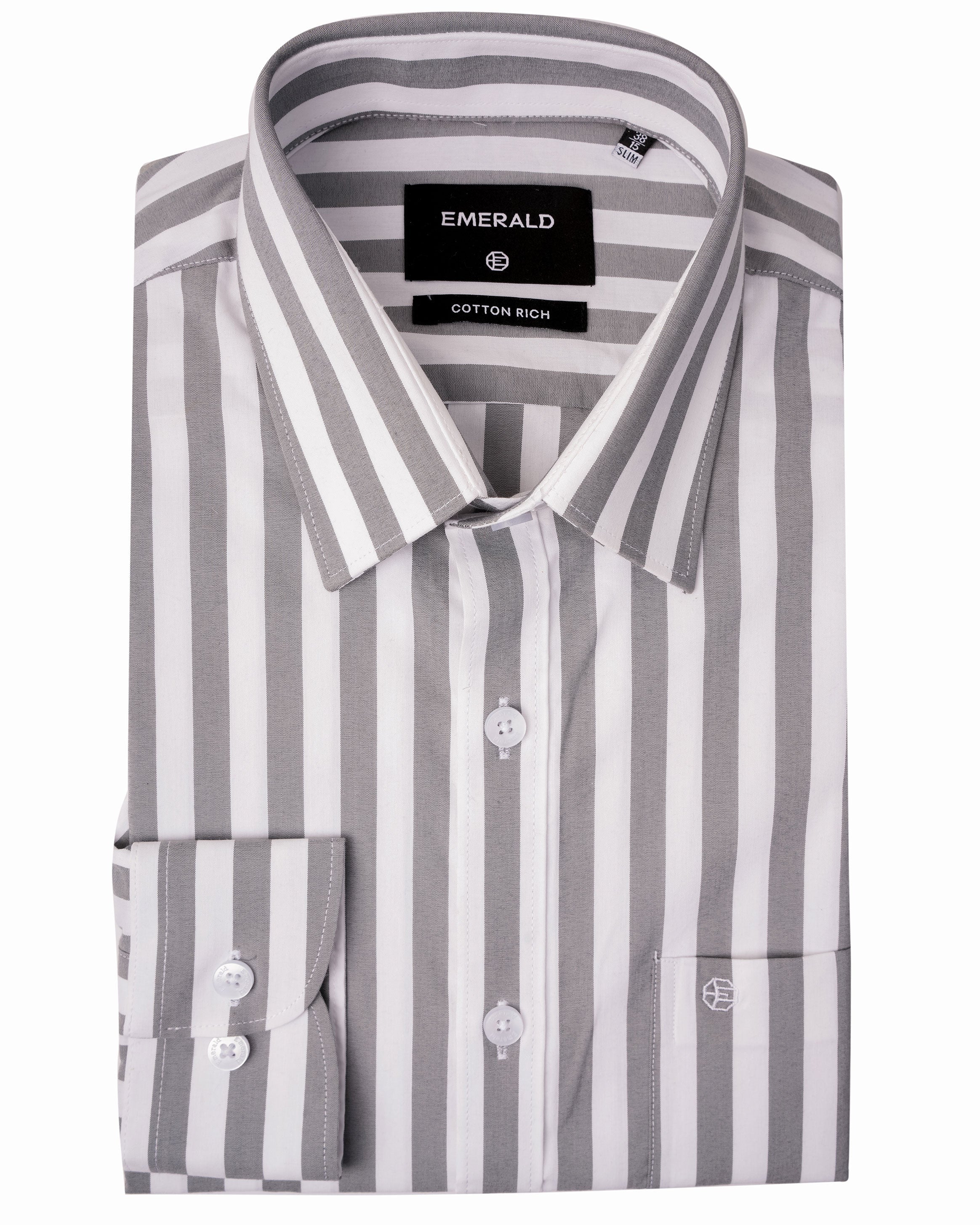 Emerald Formal White Ground Stripe Slim Fit - Cloud Burst