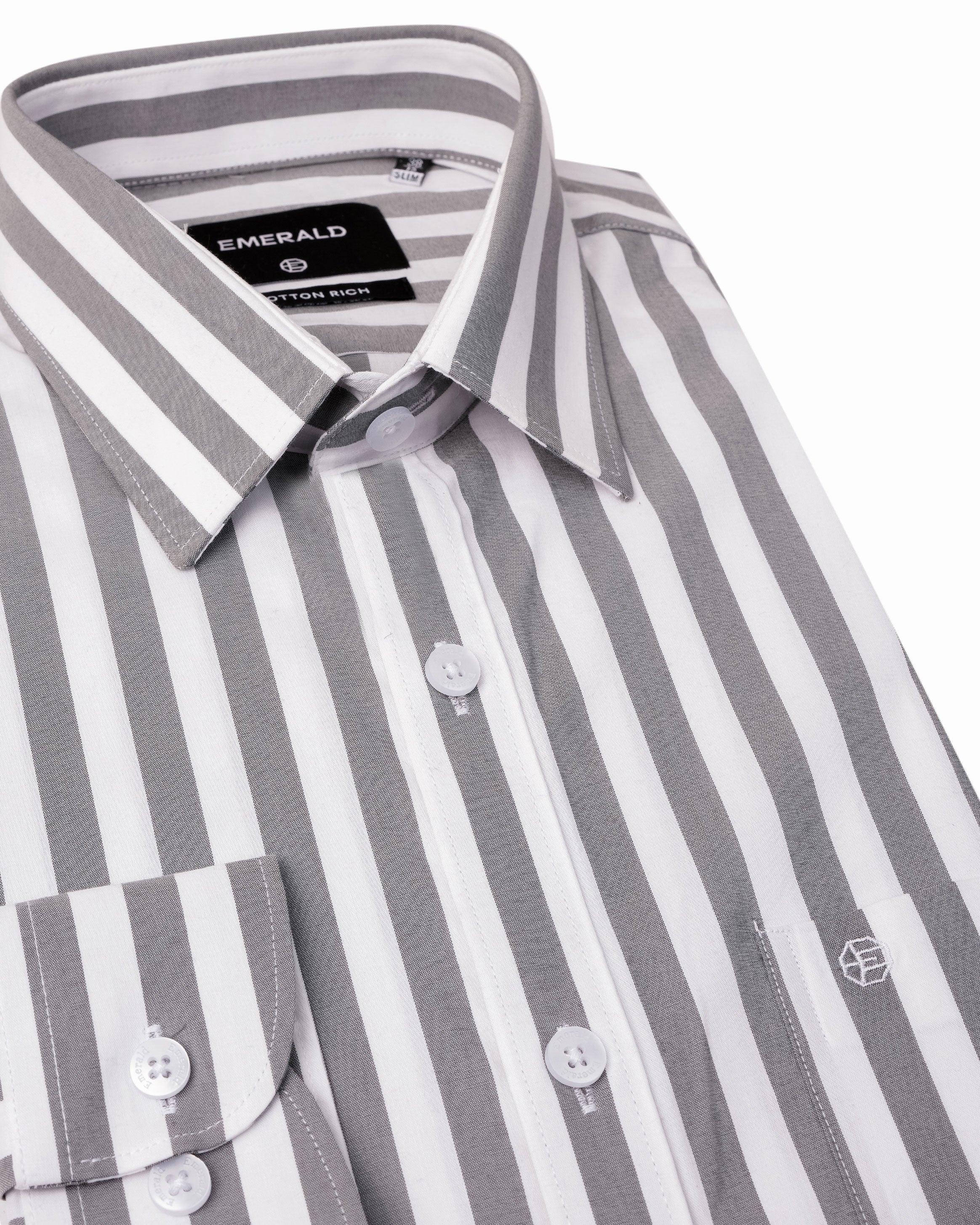 Emerald Formal White Ground Stripe Slim Fit - Cloud Burst