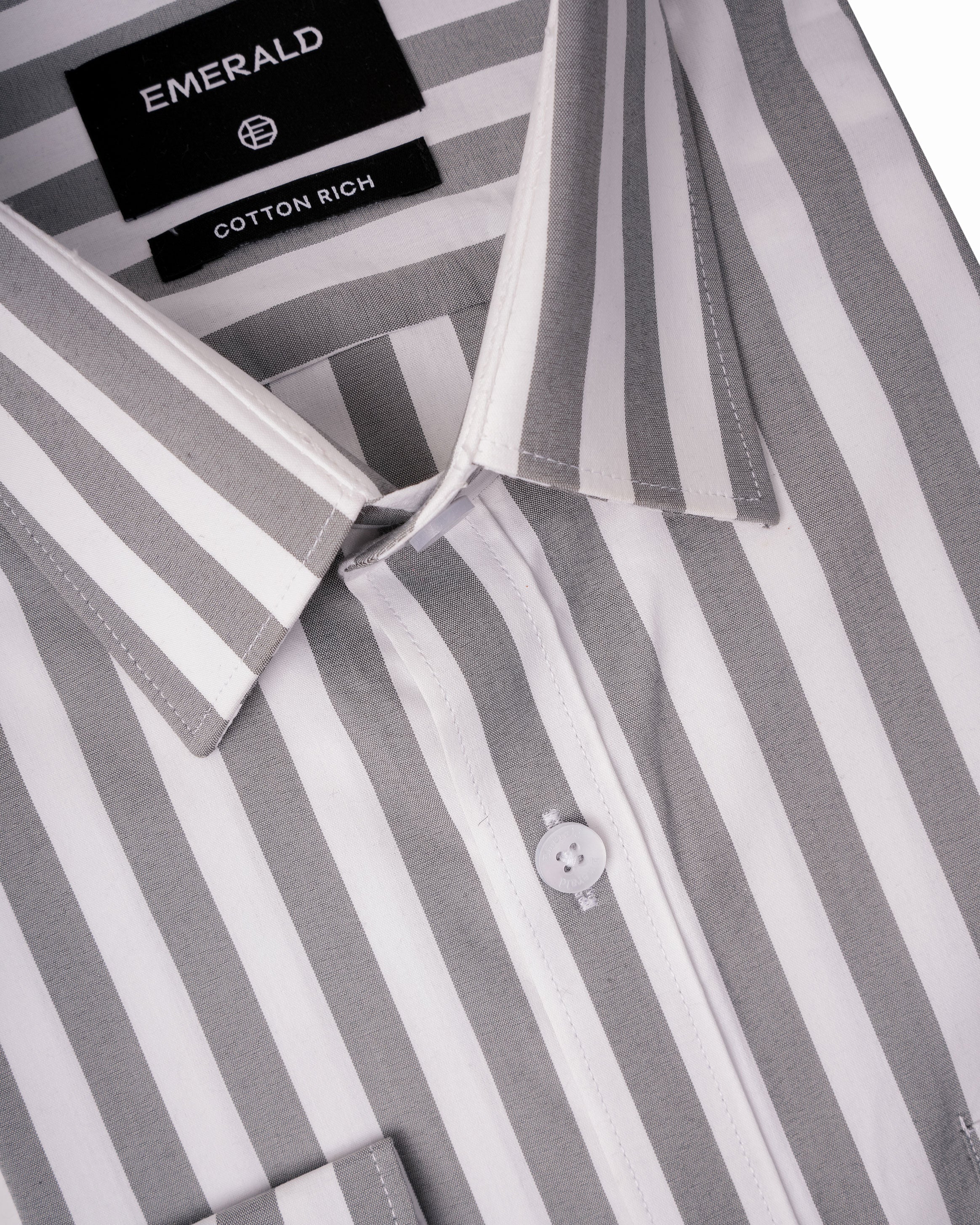 Emerald Formal White Ground Stripe Slim Fit - Cloud Burst