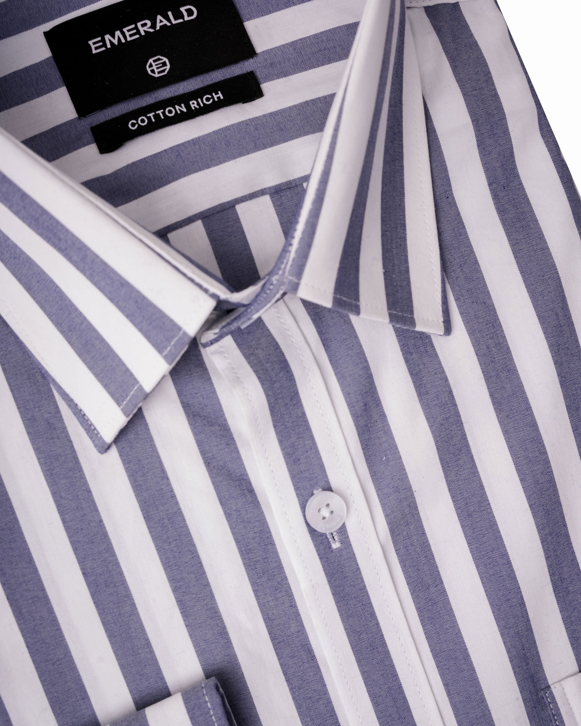 Emerald Formal White Ground Stripe Slim Fit - Estate Blue