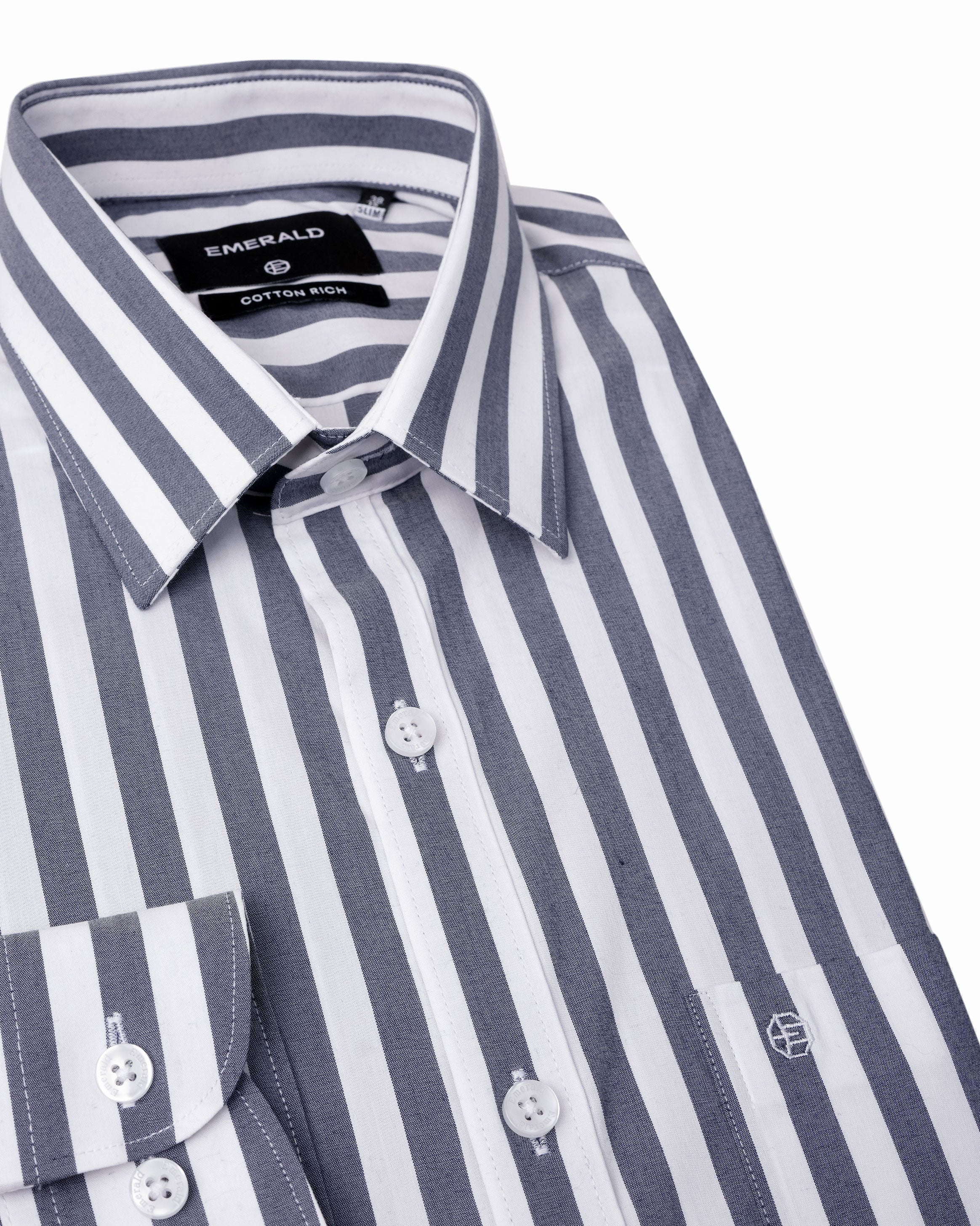 Emerald Formal White Ground Stripe Slim Fit - Blue Depths