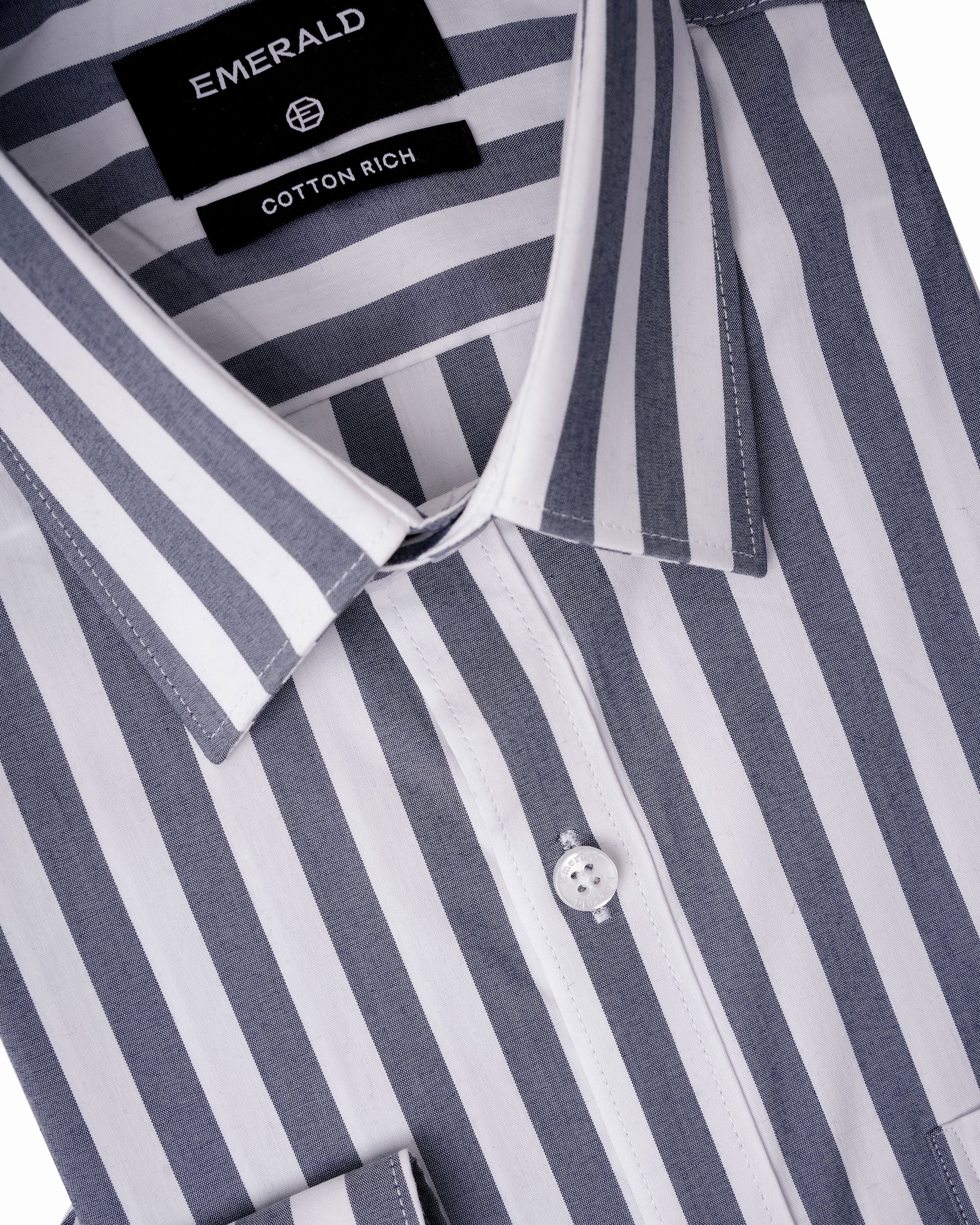 Emerald Formal White Ground Stripe Slim Fit - Blue Depths