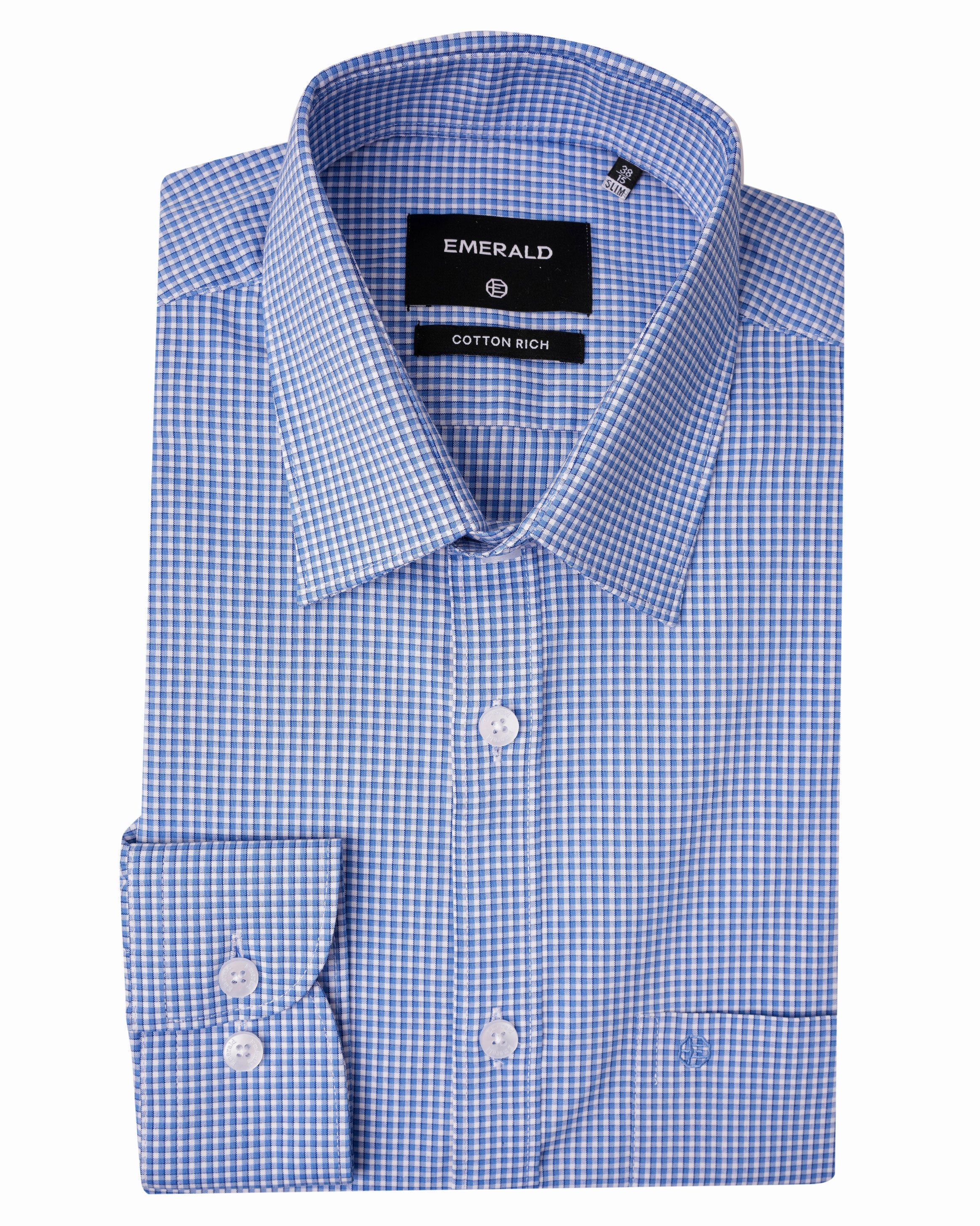 Emerald Formal Checks Slim Fit - Forget Me Not