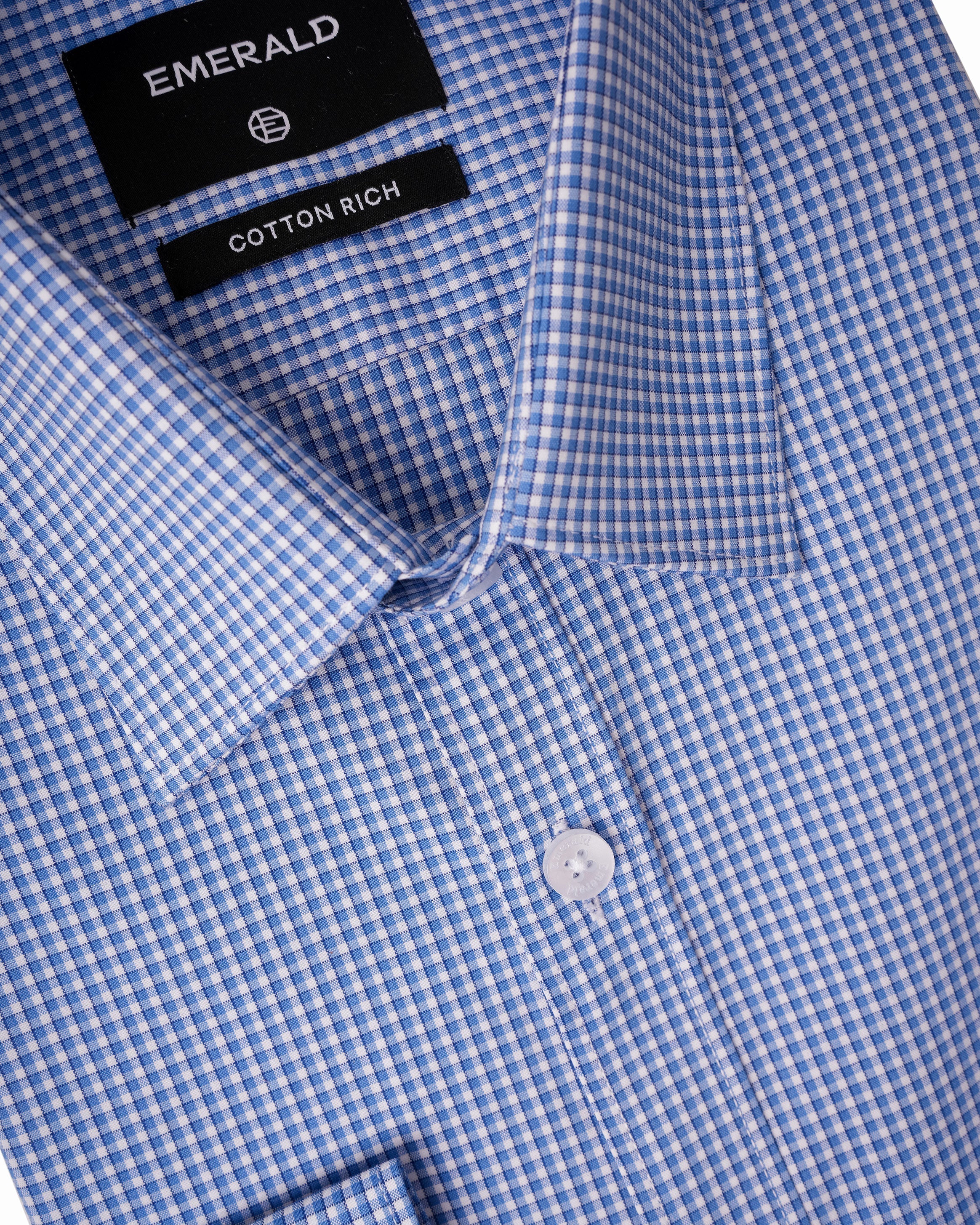 Emerald Formal Checks Slim Fit - Forget Me Not