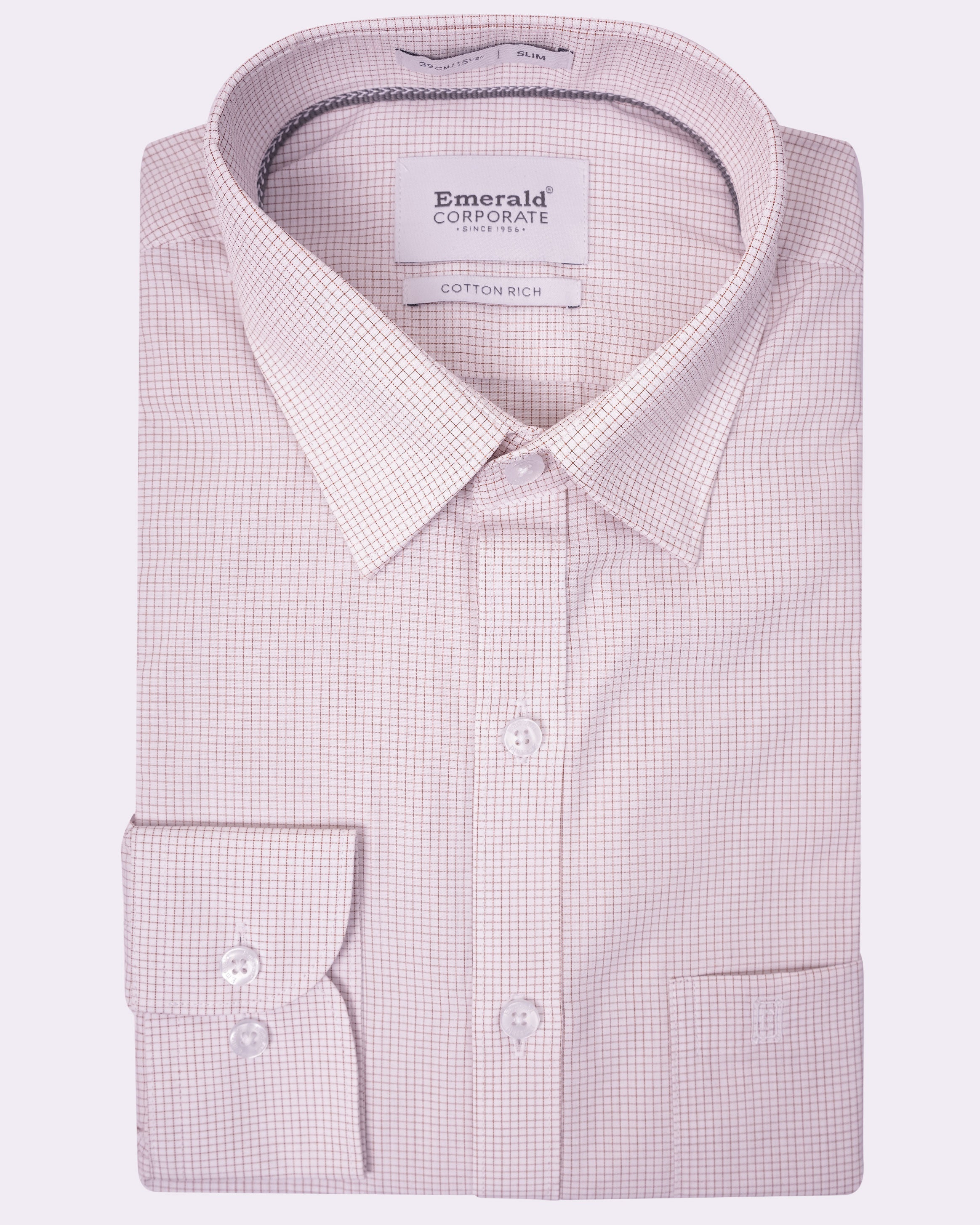 Emerald Corporate Checks Slim Fit - Rawhide Brown