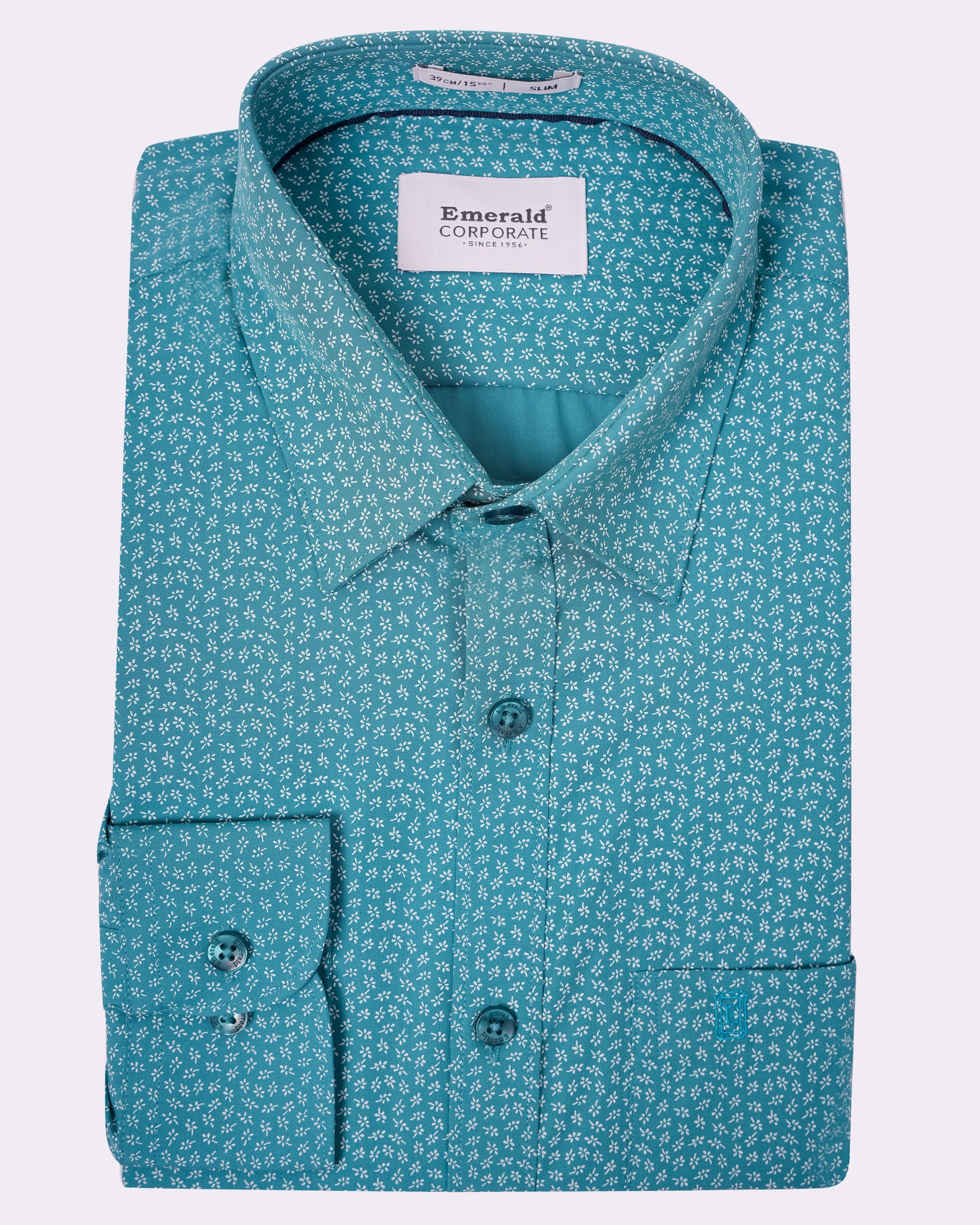 Emerald Corporate Printed Slim Fit - Peacock Green
