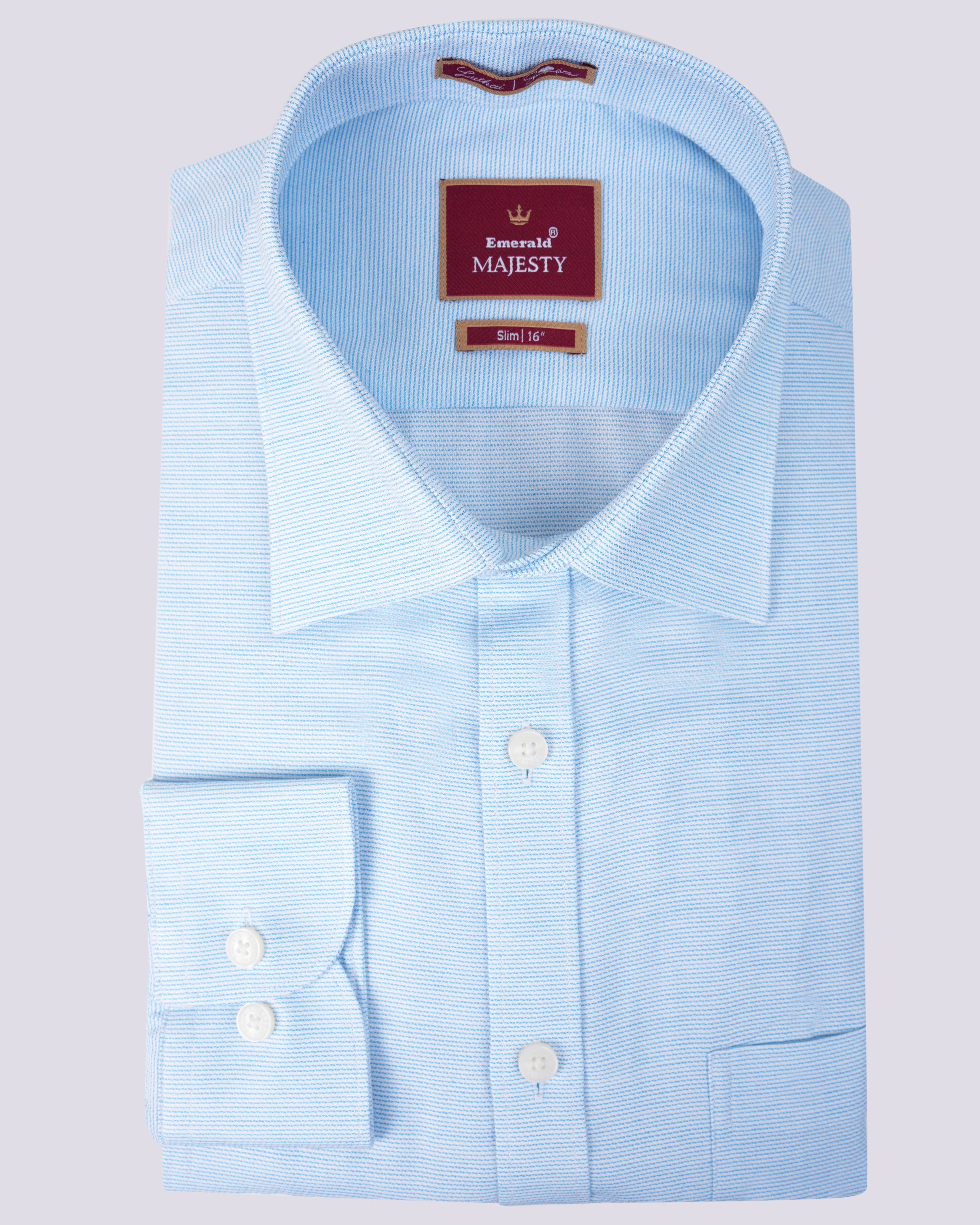 Emerald Majesty Plain Slim Fit-Cashmere Blue