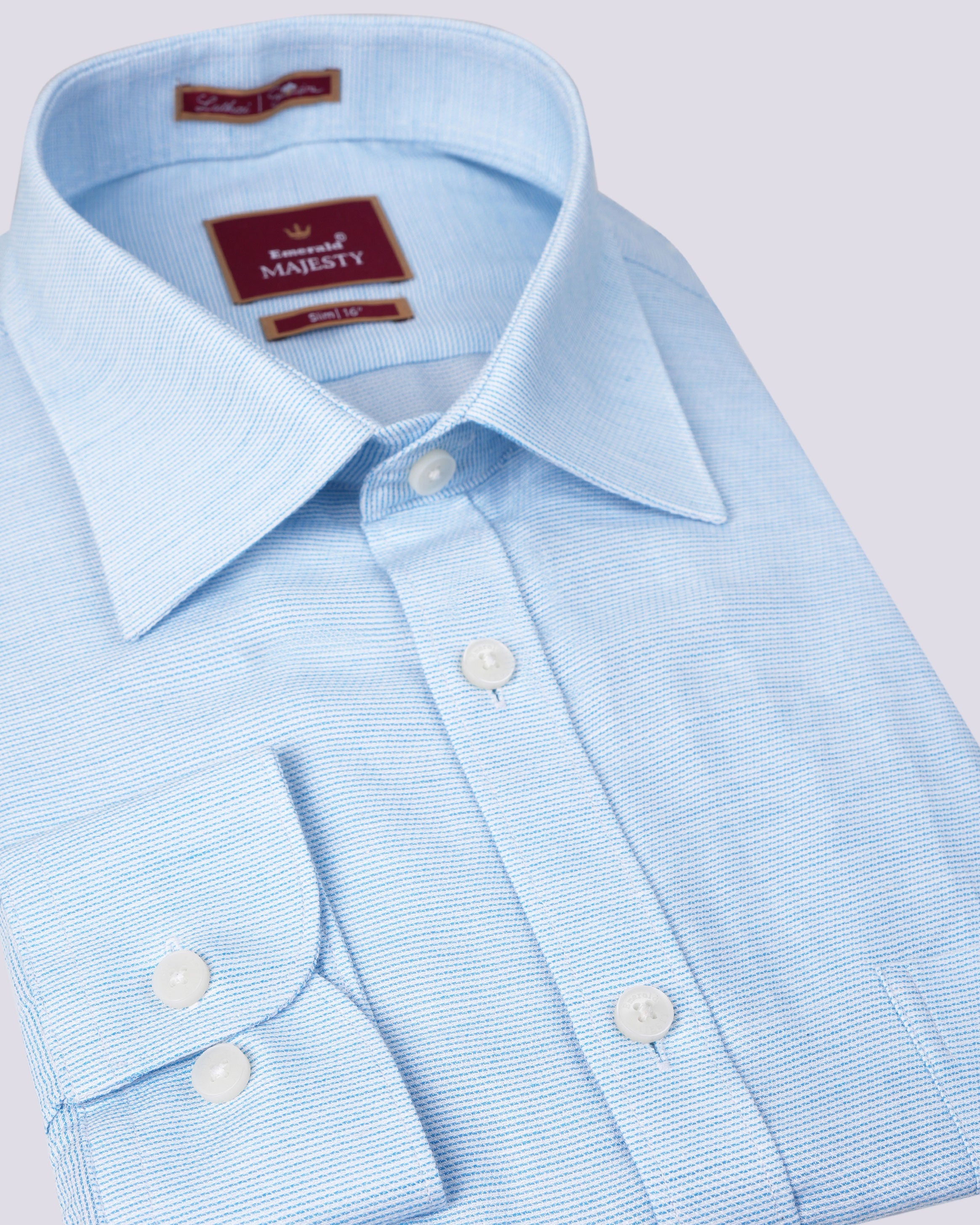 Emerald Majesty Plain Slim Fit-Cashmere Blue