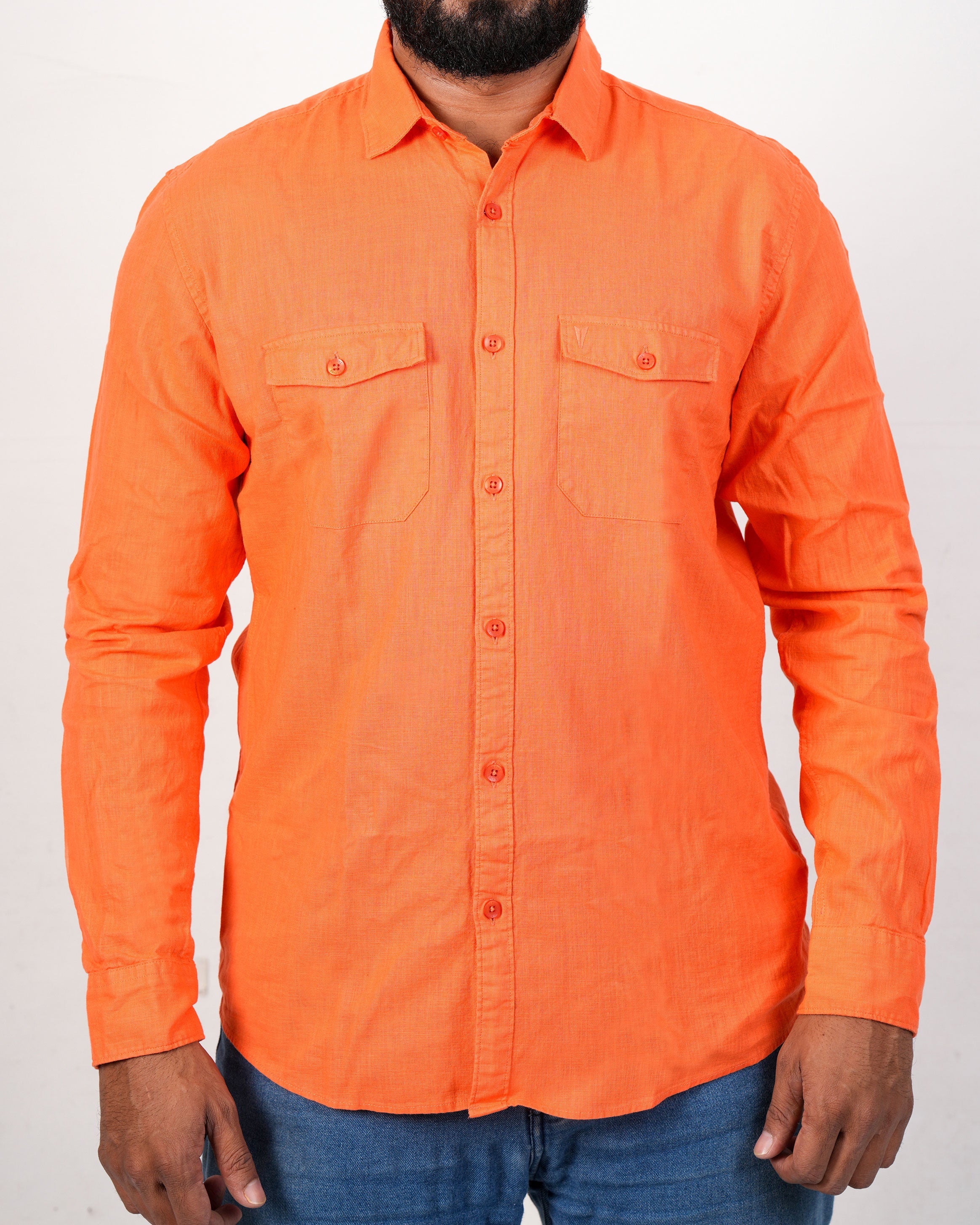 Emerald Active Linen Looks Slim Fit-Vermillion Orange