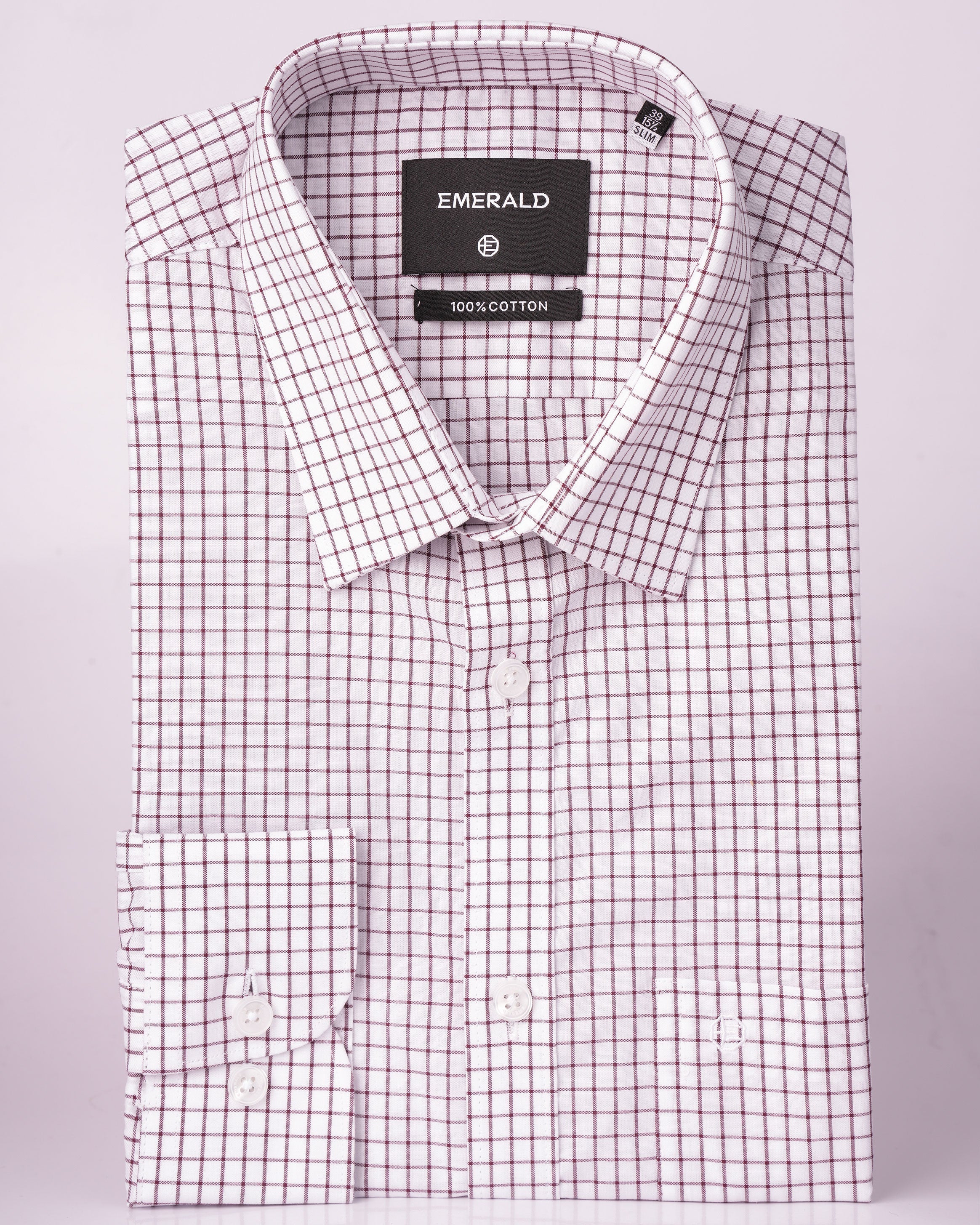 Emerald Formal Checks Slim Fit - Maroon