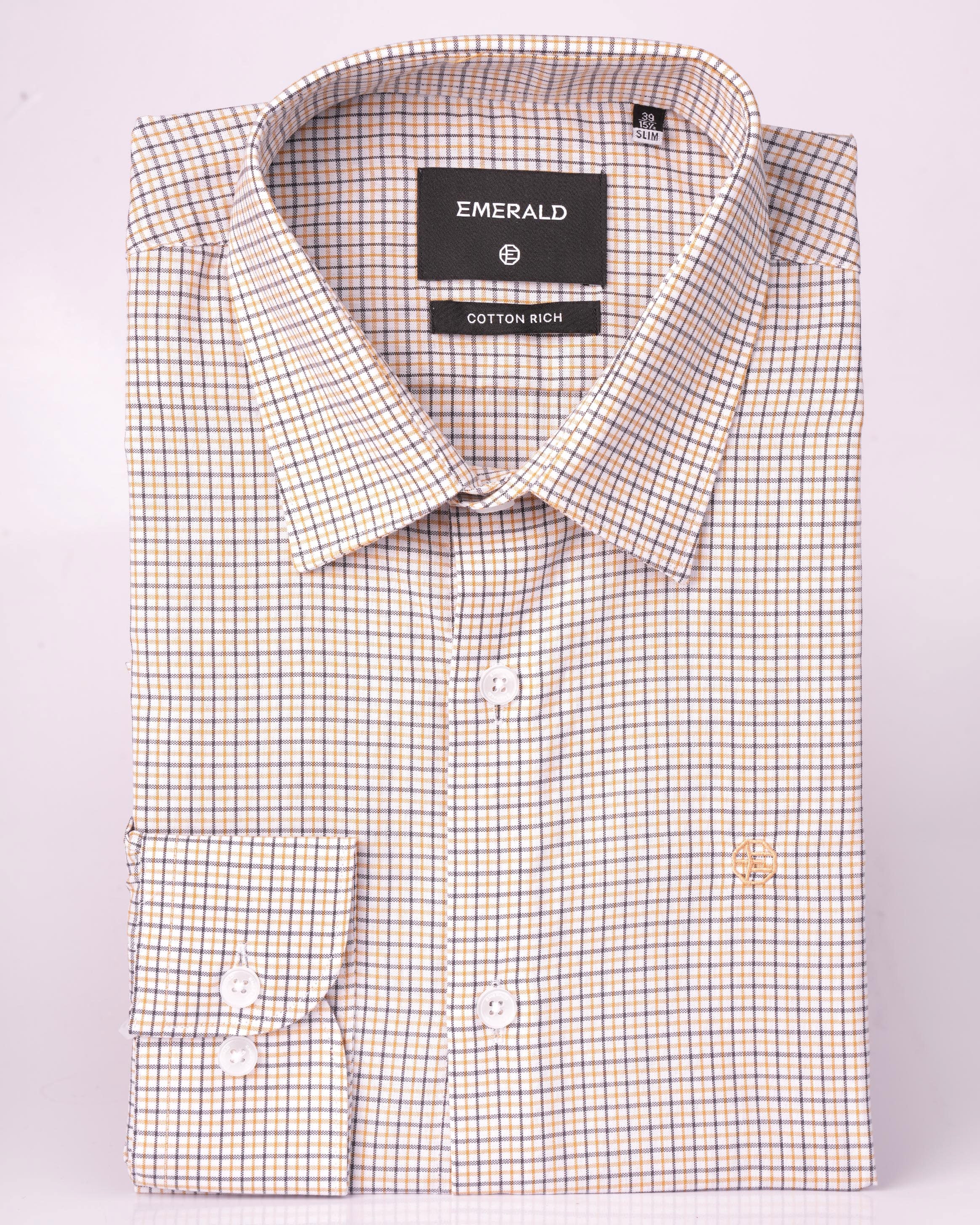 Emerald Formal Checks Slim Fit - Banana Cream