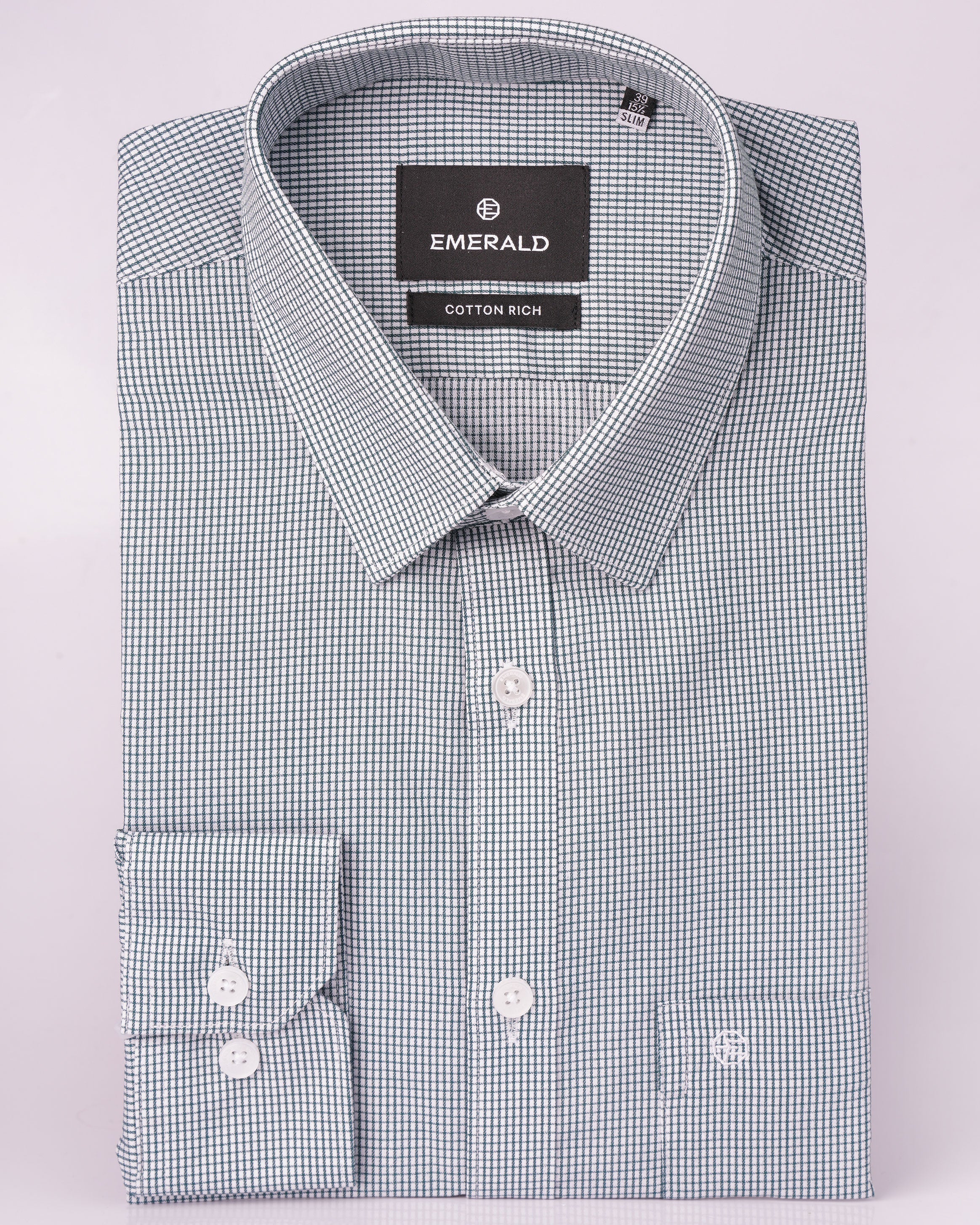 Emerald Formal Checks Slim Fit - Pepper Green