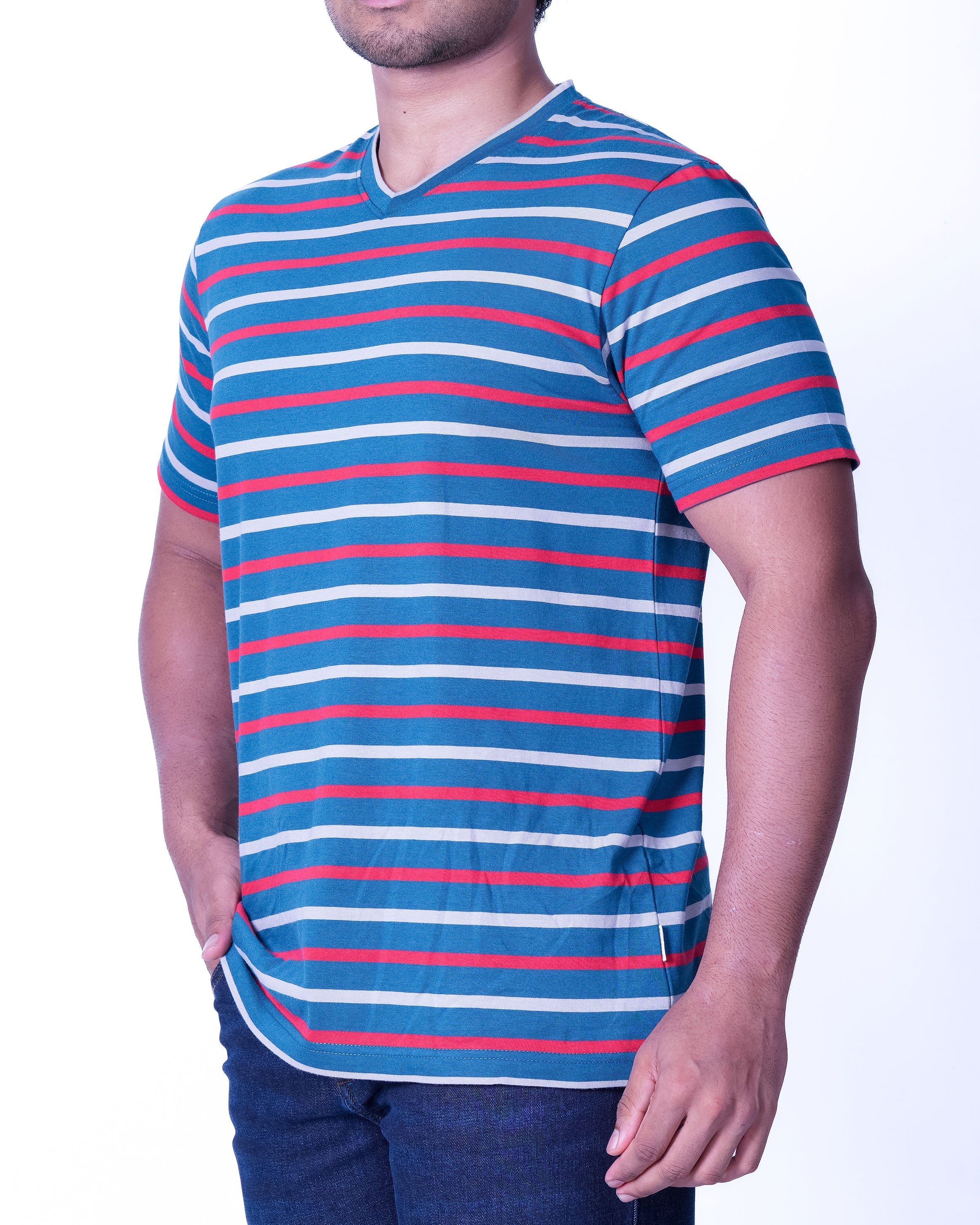Emerald Crew Neck Stripe Slim Fit - Blue Faience