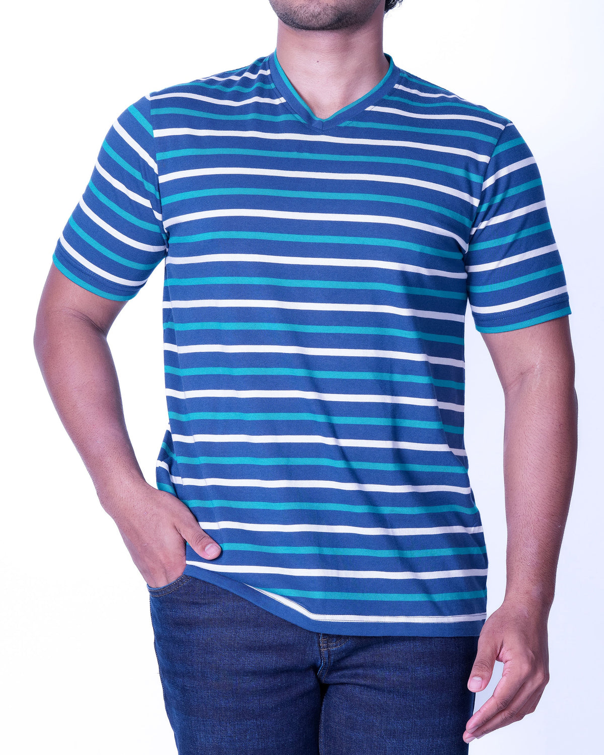 Emerald Crew Neck Stripe Slim Fit - Dark Blue