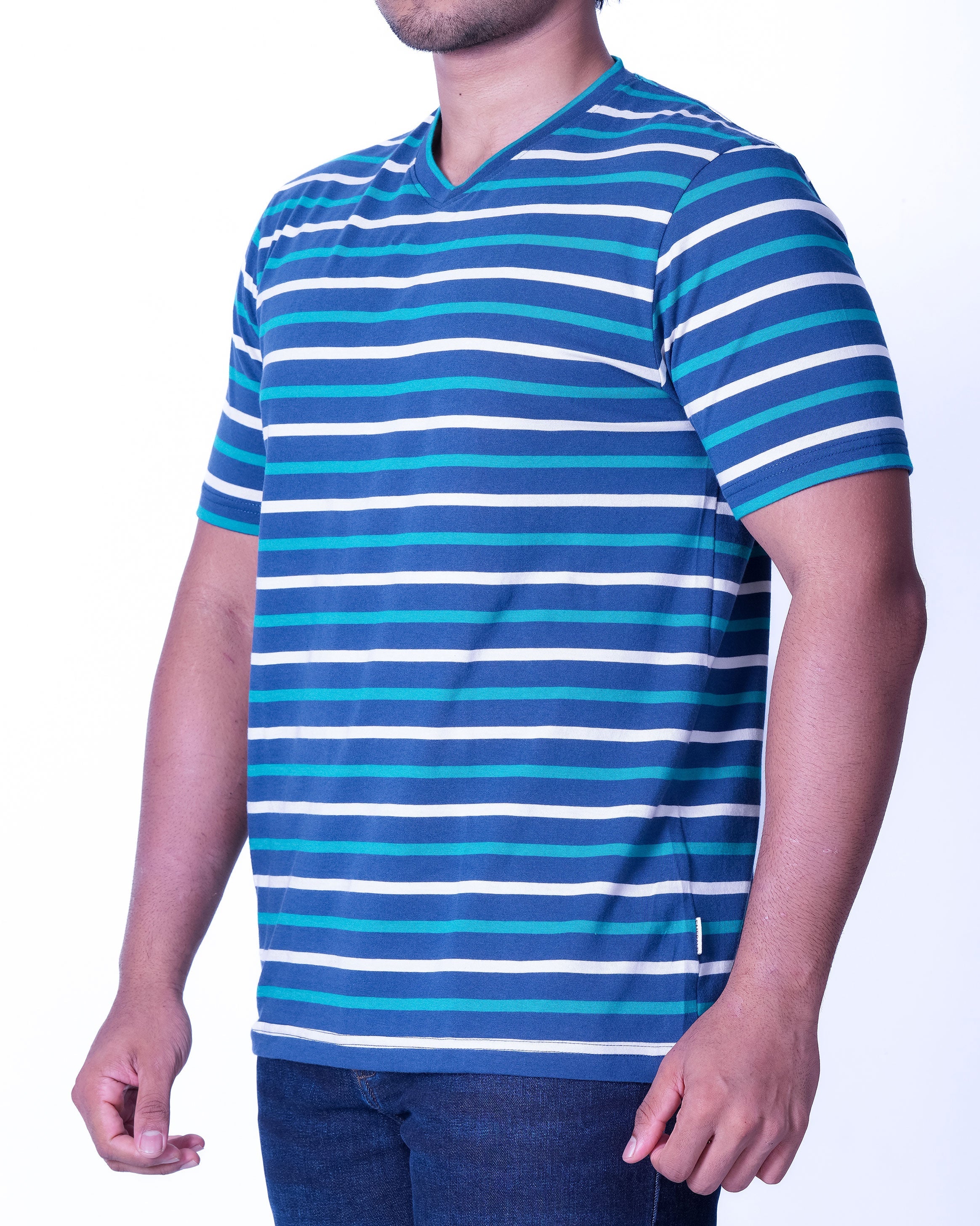 Emerald Crew Neck Stripe Slim Fit - Dark Blue