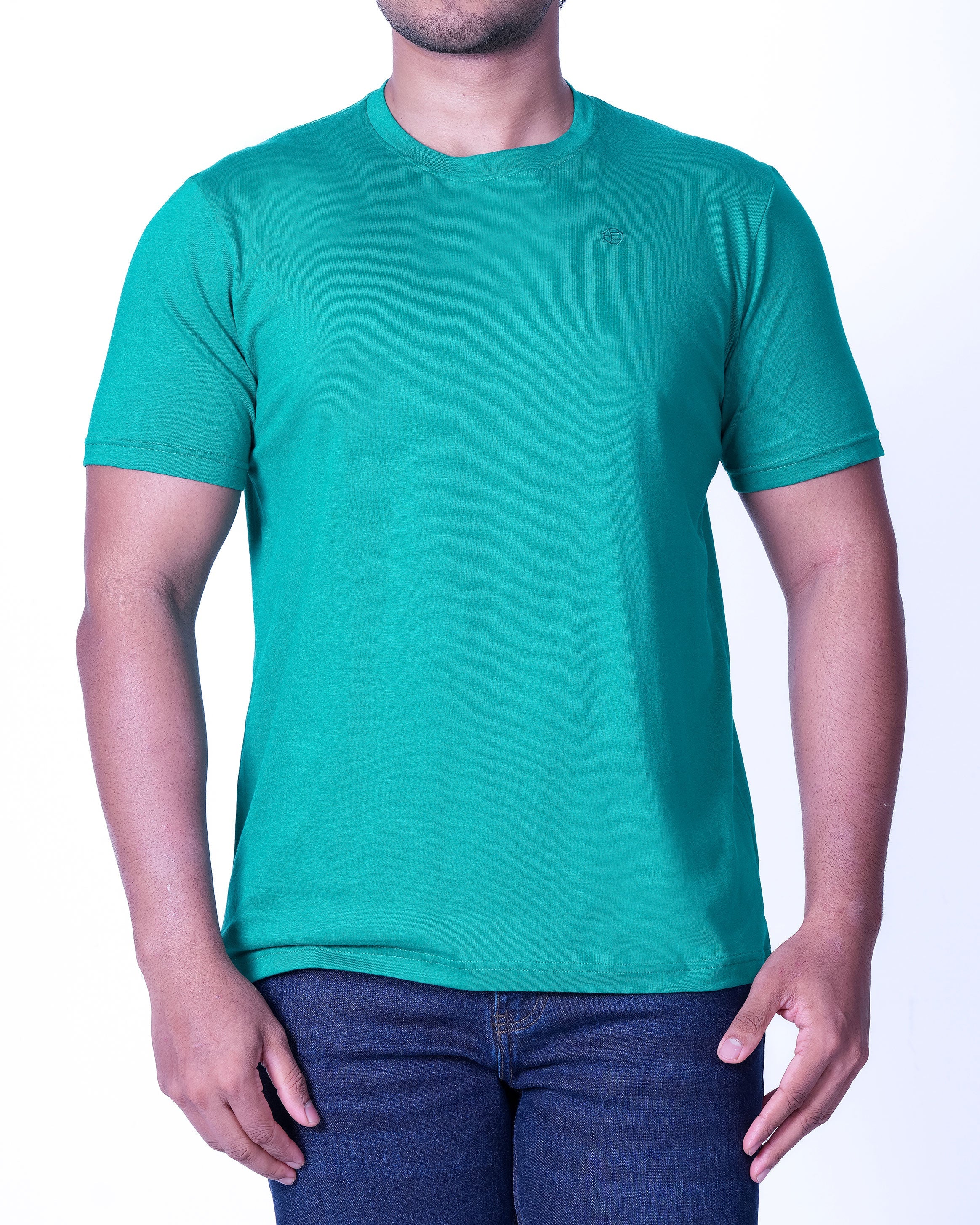 Emerald Crew Neck Plain Slim Fit - Pepper Green
