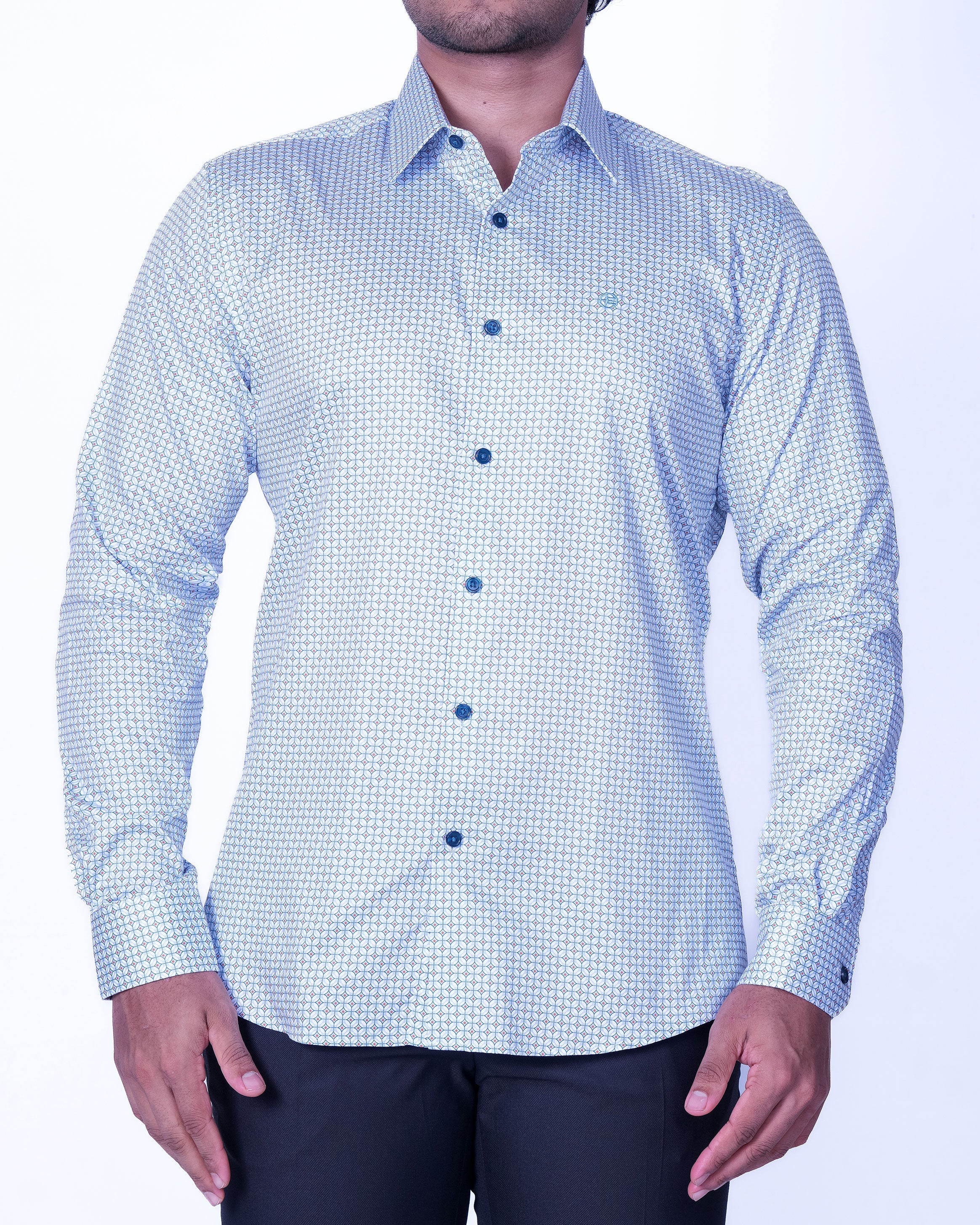 Emerald Evening Printed Slim Fit - Colonial Blue