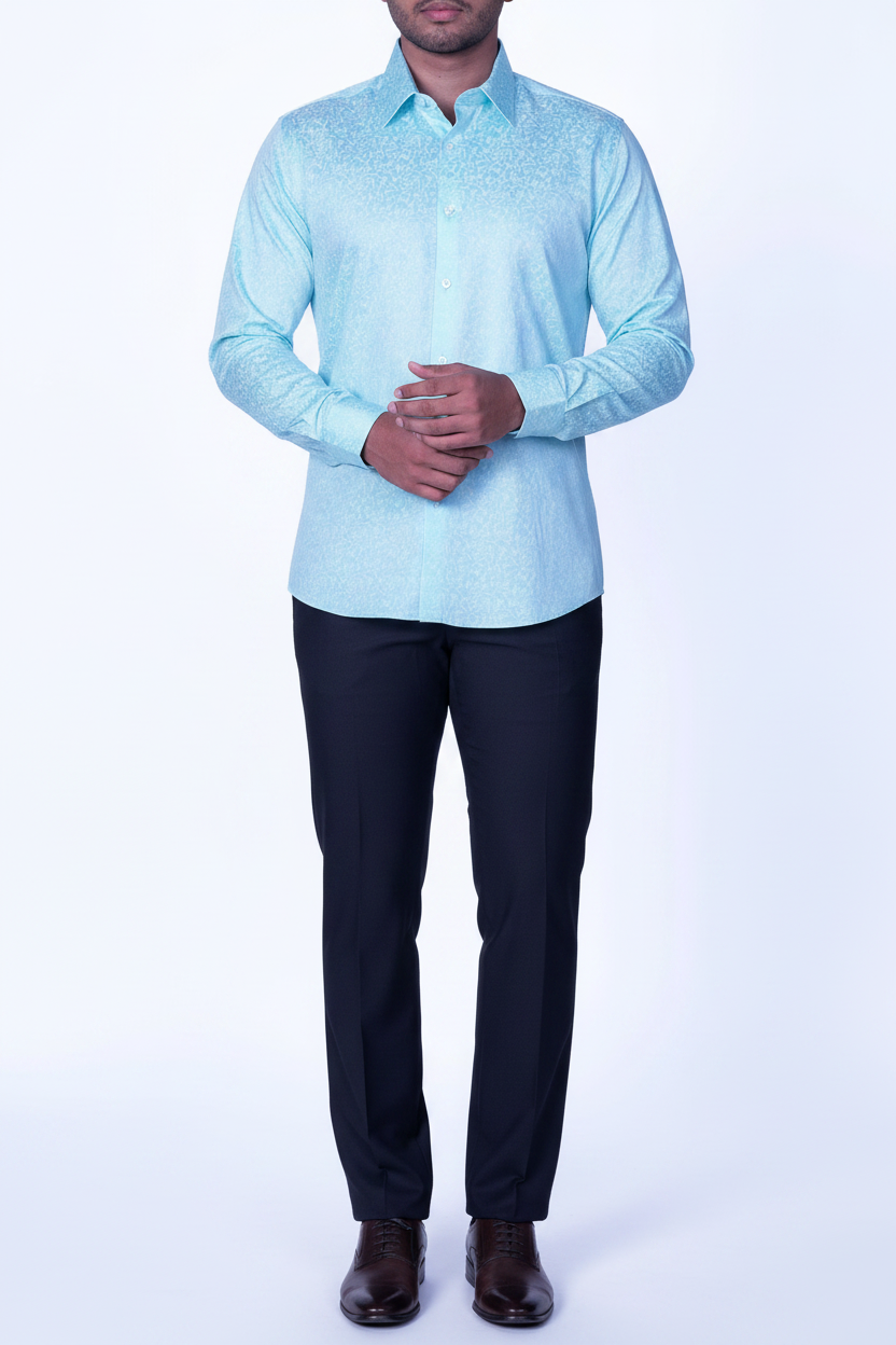 Emerald Evening Printed Slim Fit - Cashmere Blue
