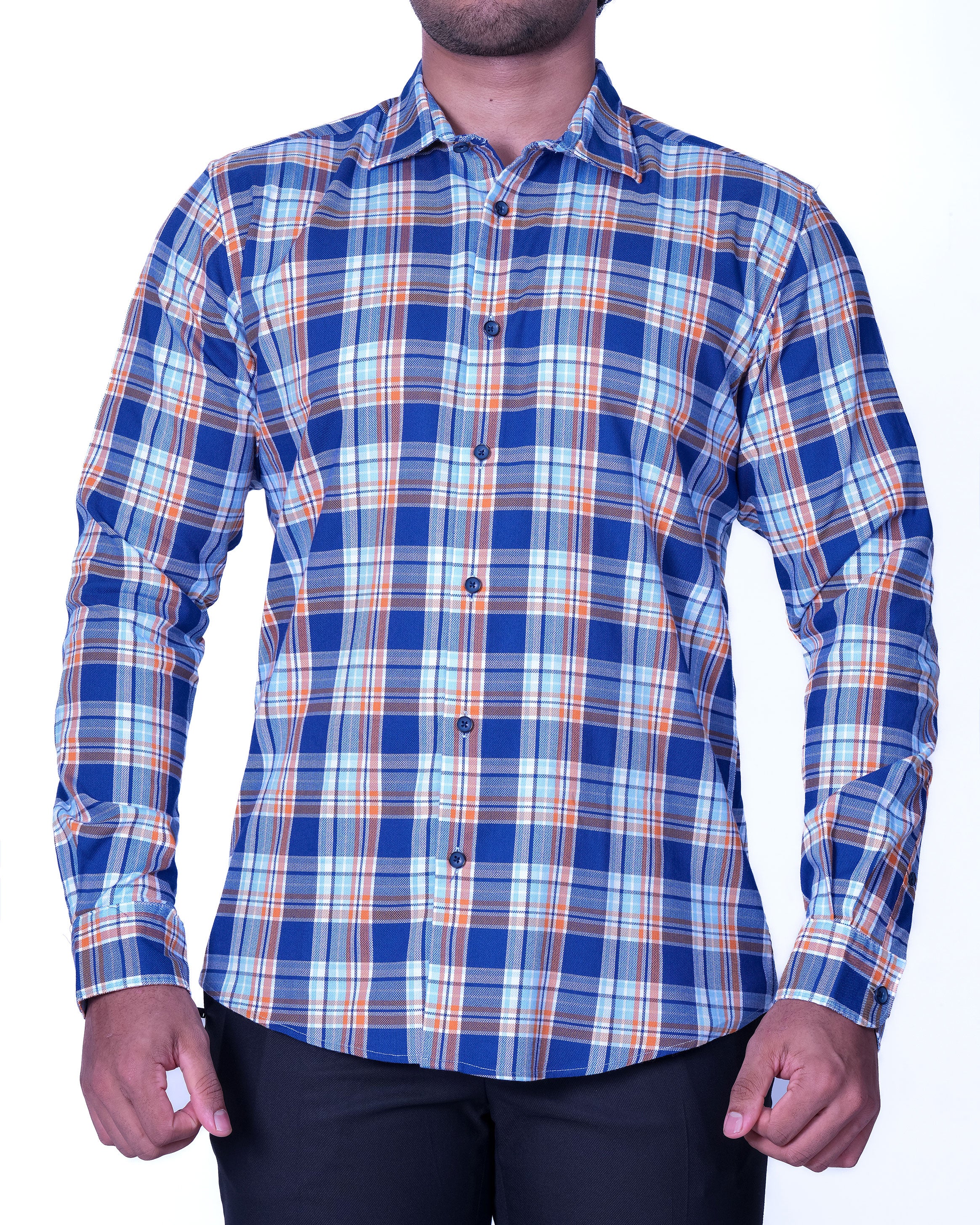 Emerald Casual Checks Slim Fit - Blue Faience