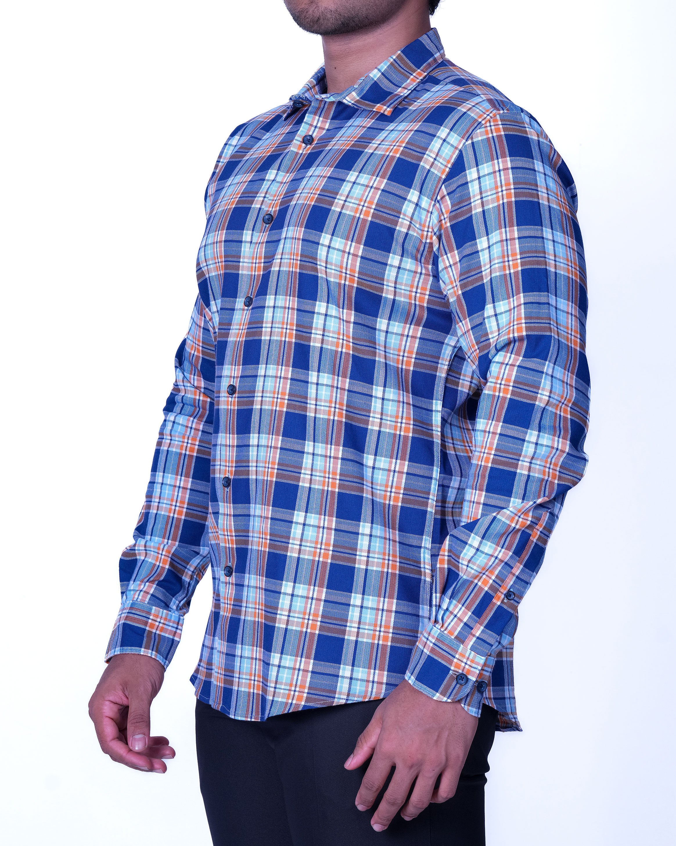 Emerald Casual Checks Slim Fit - Blue Faience