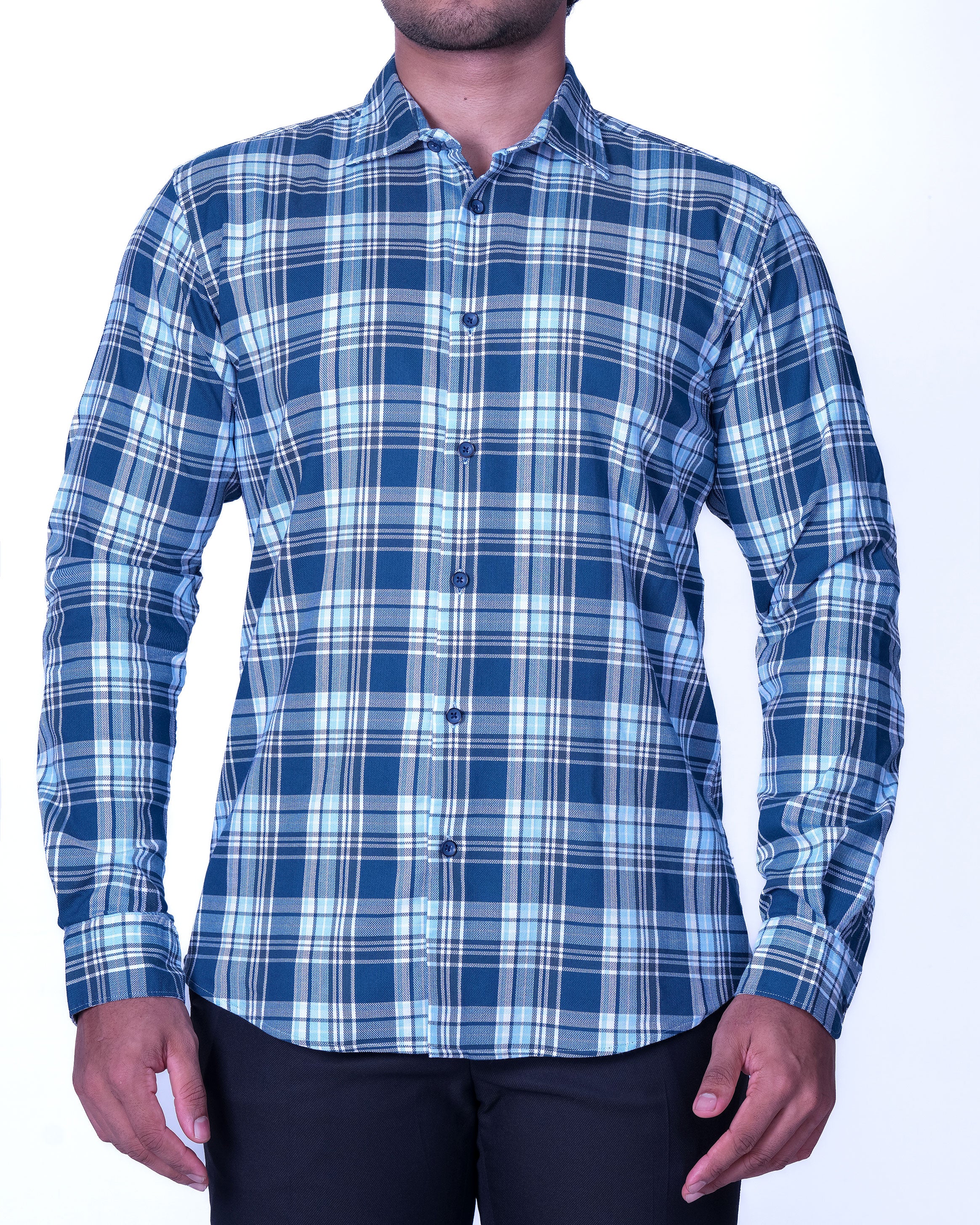 Emerald Casual Checks Slim Fit - Colonial Blue