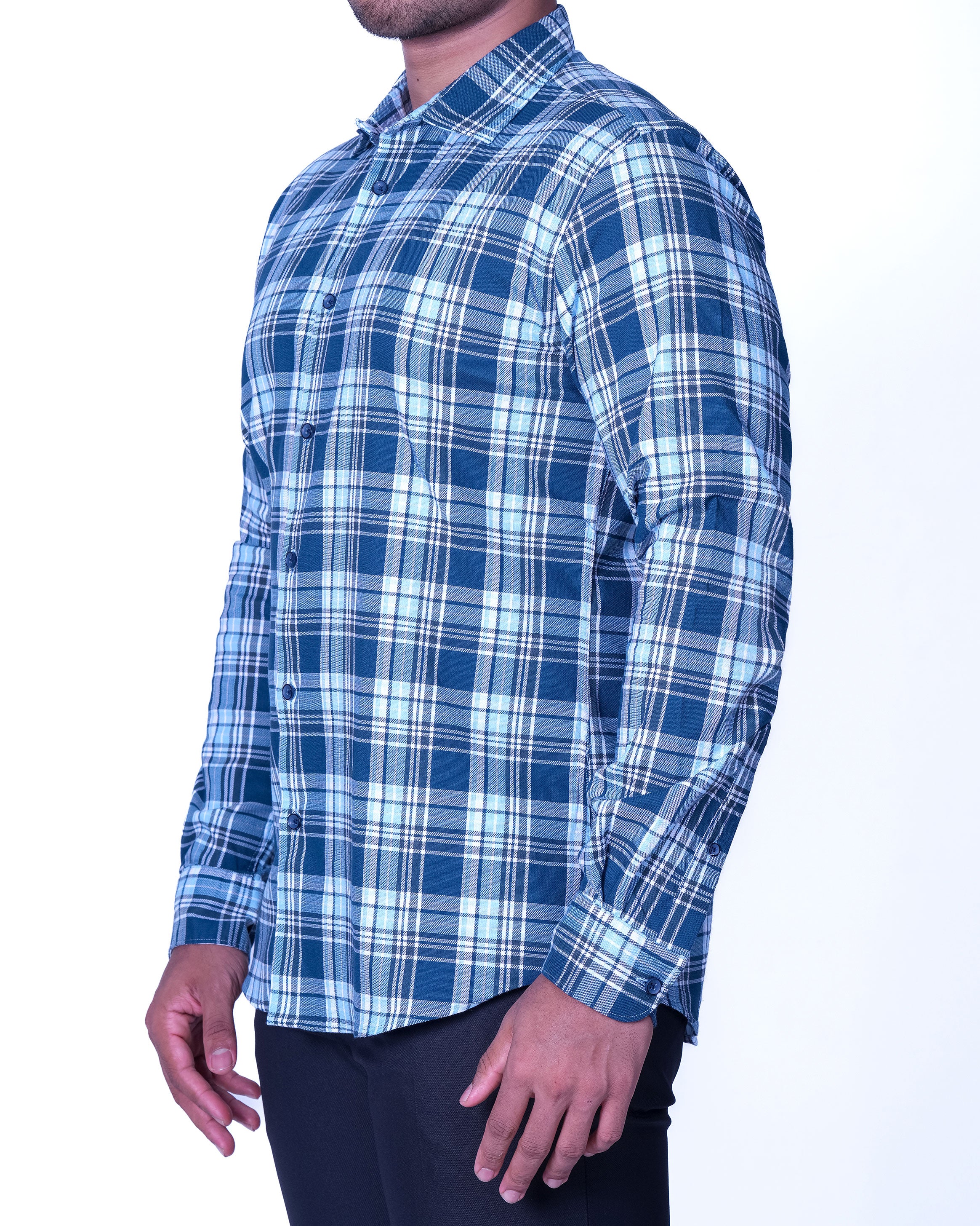 Emerald Casual Checks Slim Fit - Colonial Blue