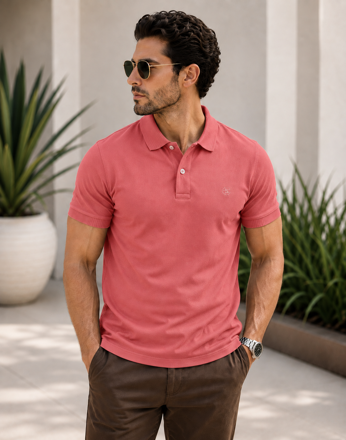 Emerald Polo Plain Slim Fit - Apricot Orange