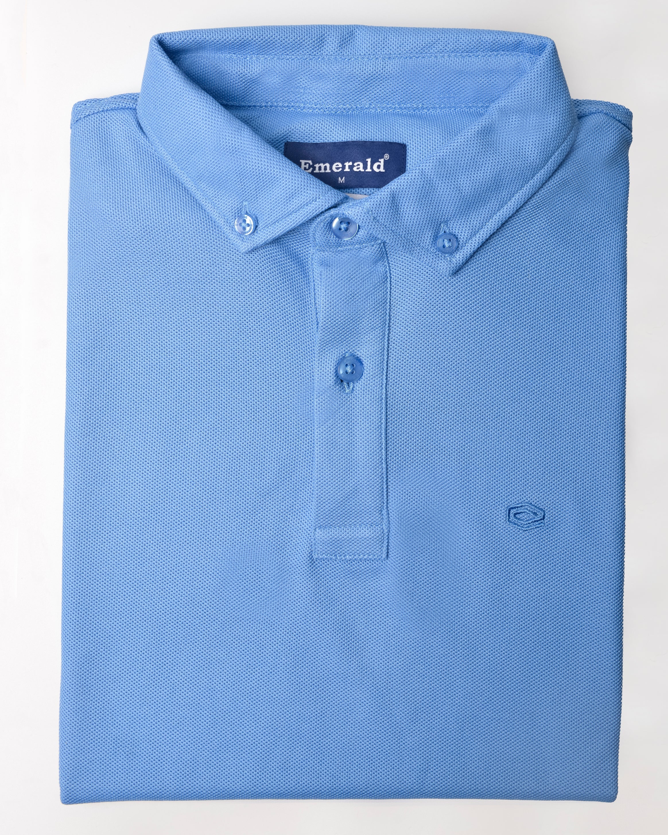 Emerald Button Down Polo-Forget Me Not Blue