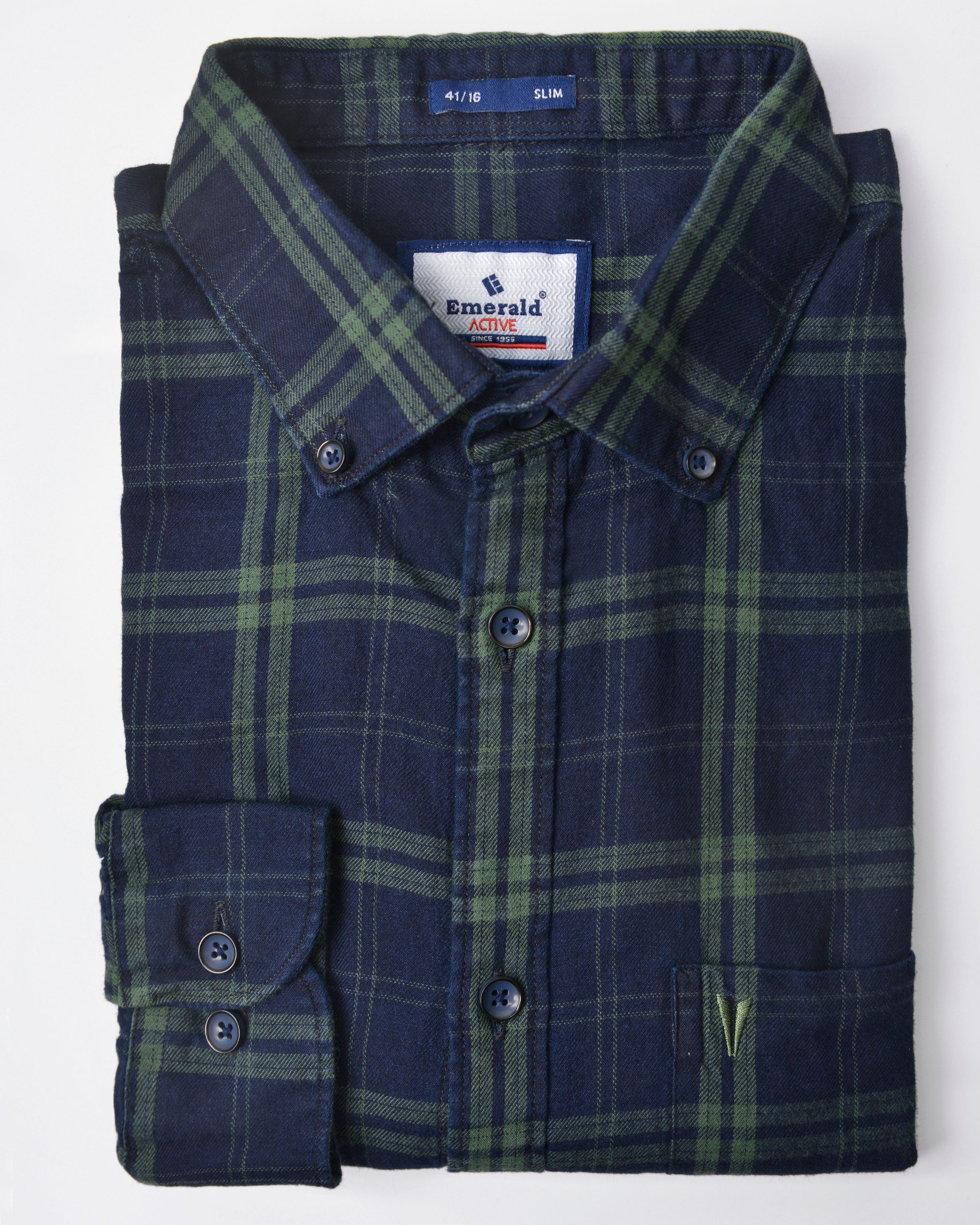 Emerald Active Indigo Checks Slim Fit-Greener Pastures