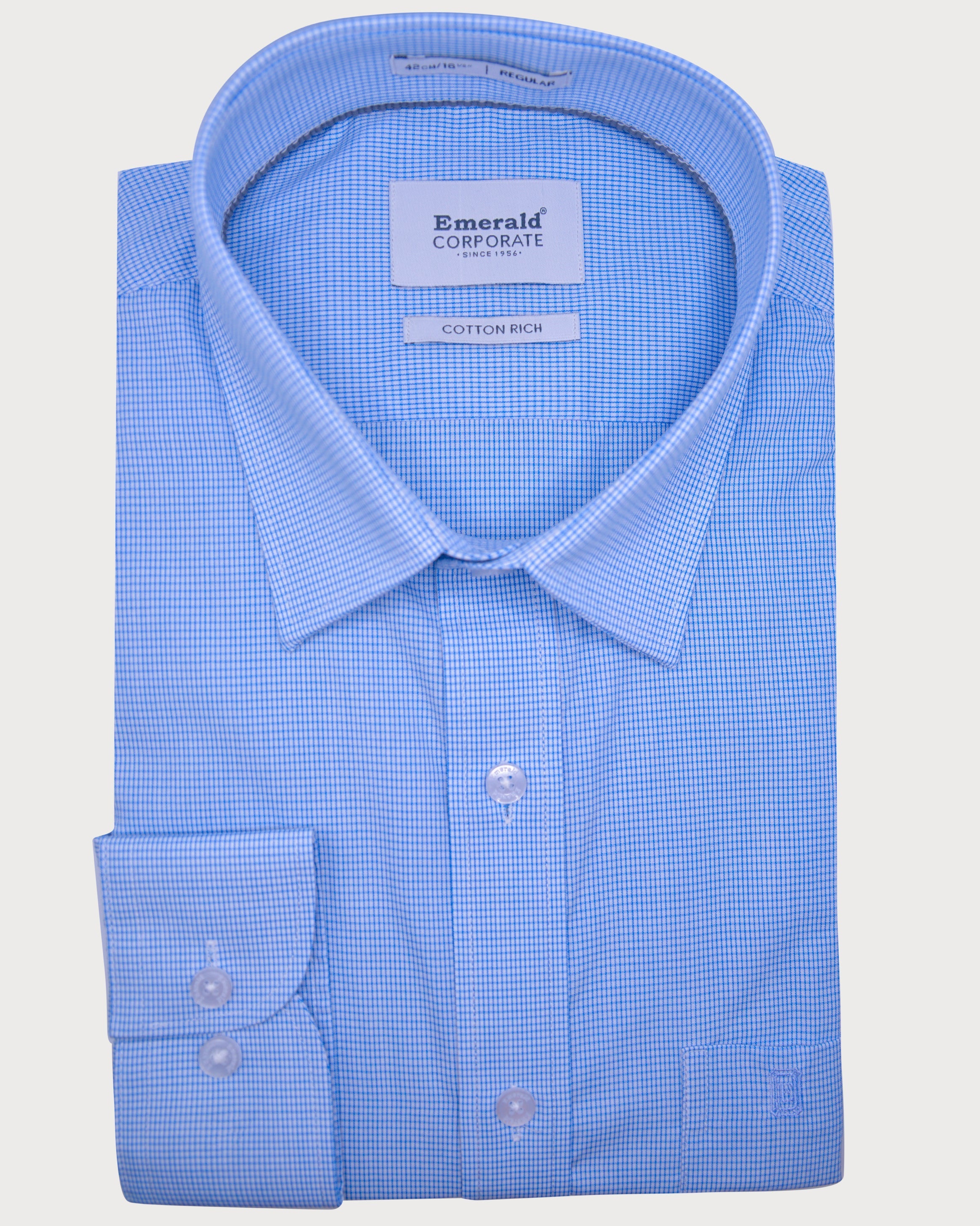 Emerald Corporate Micro Checks Regular Fit-Princess Blue