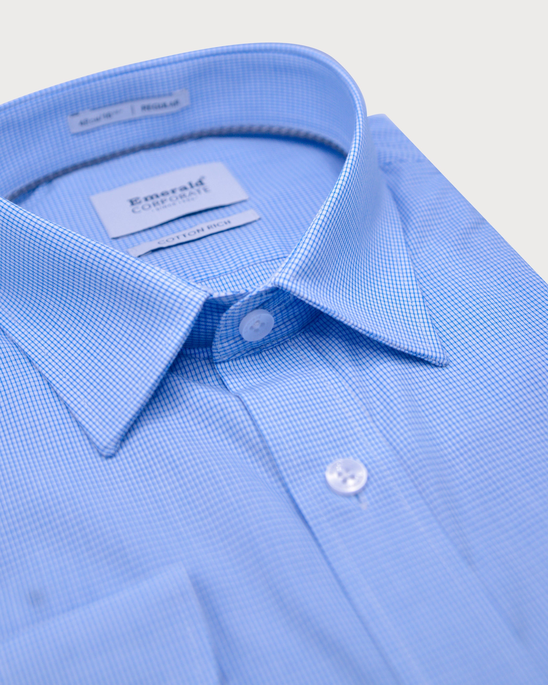 Emerald Corporate Micro Checks Regular Fit-Princess Blue