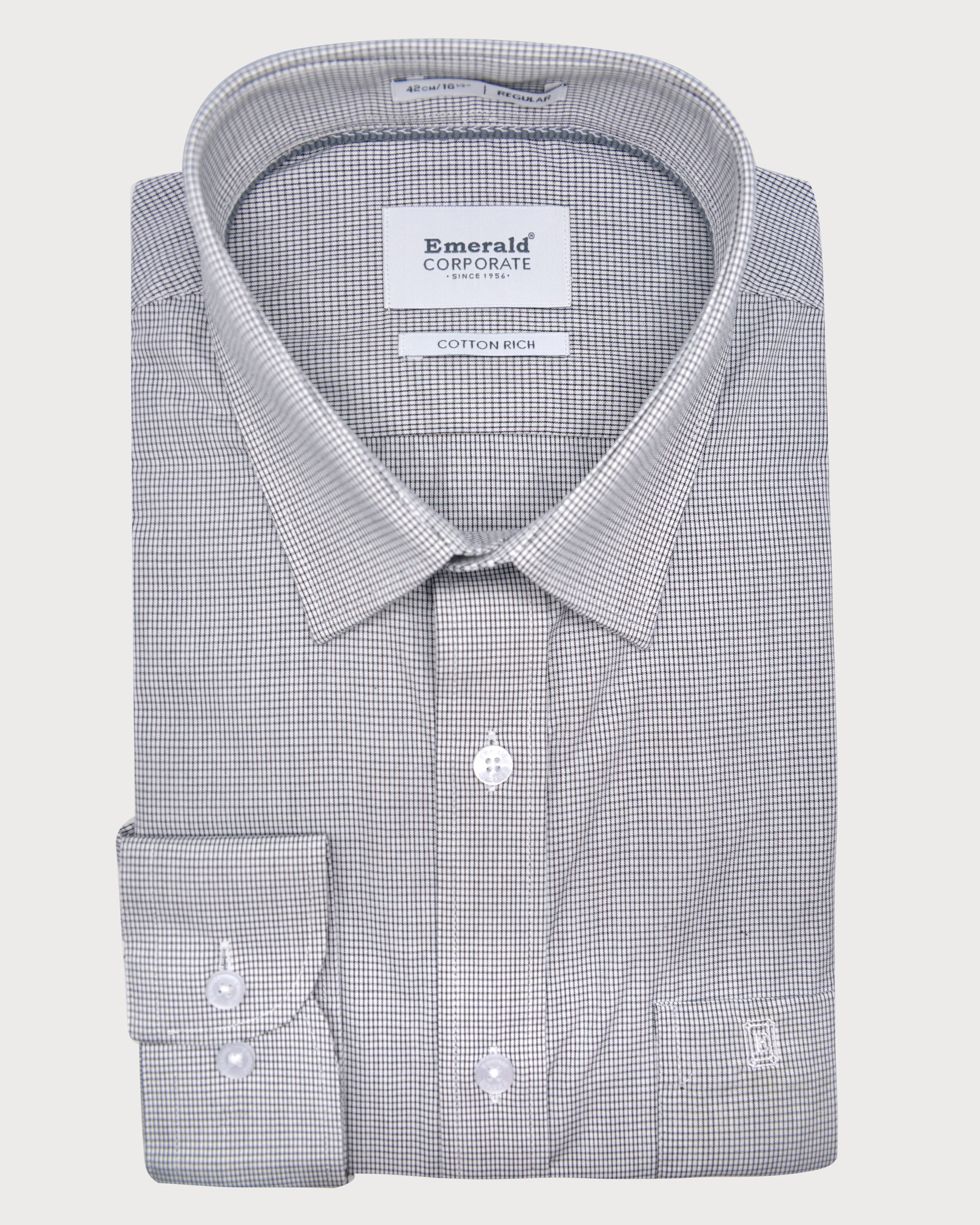 Emerald Corporate Micro Checks Regular Fit-Black Inck