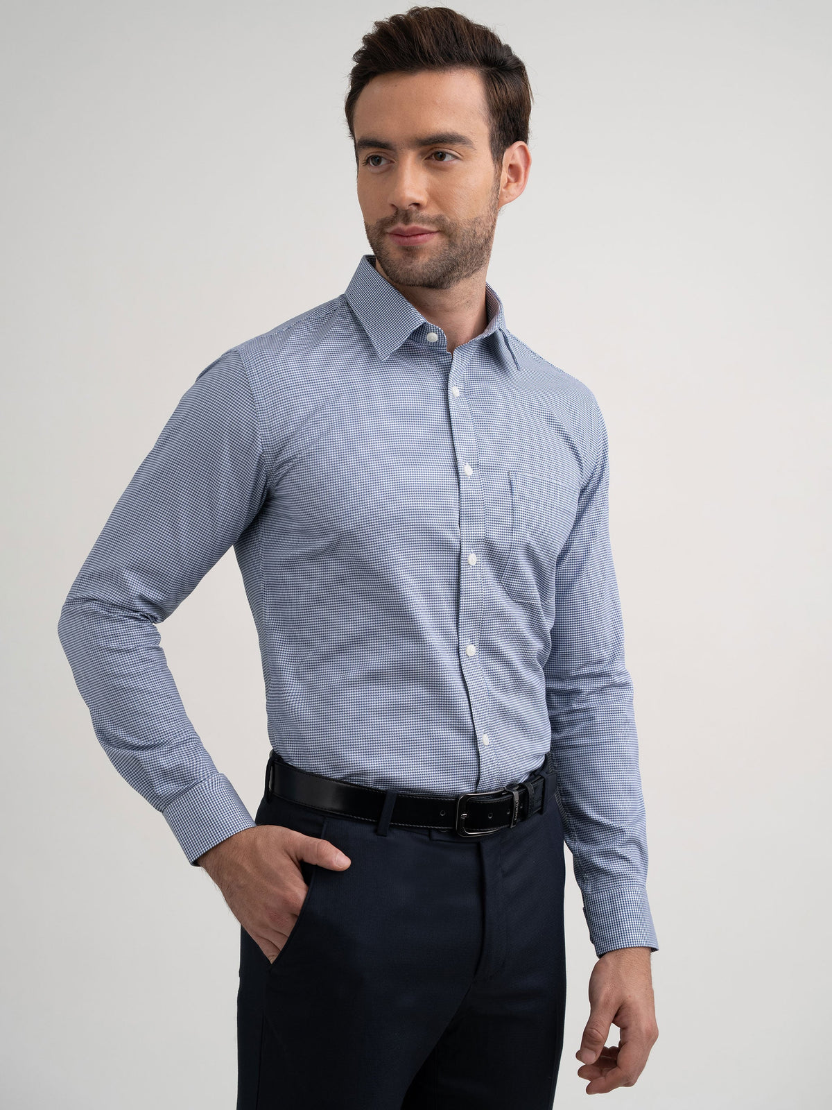 Emerald Majesty Micro Checks Slim Fit - Gray Down