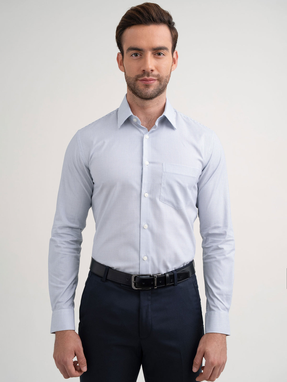 Emerald Majesty Checks Slim Fit - Methly Blue