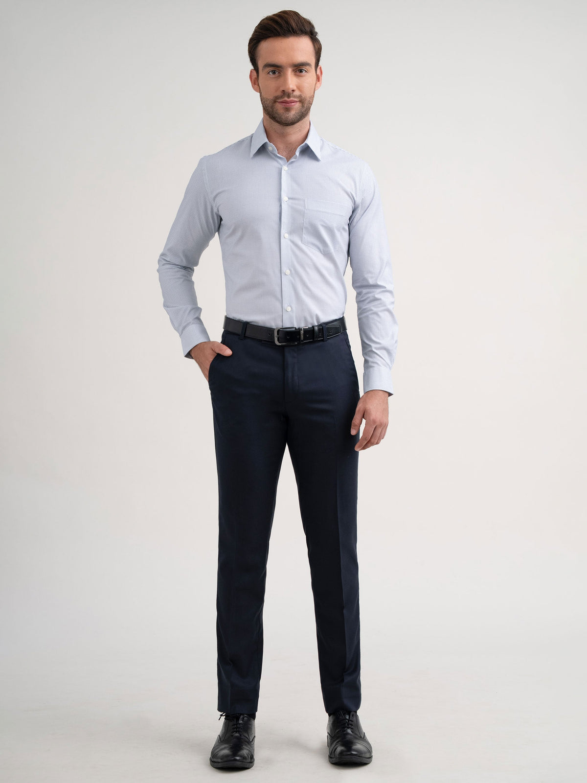 Emerald Majesty Checks Slim Fit - Methly Blue