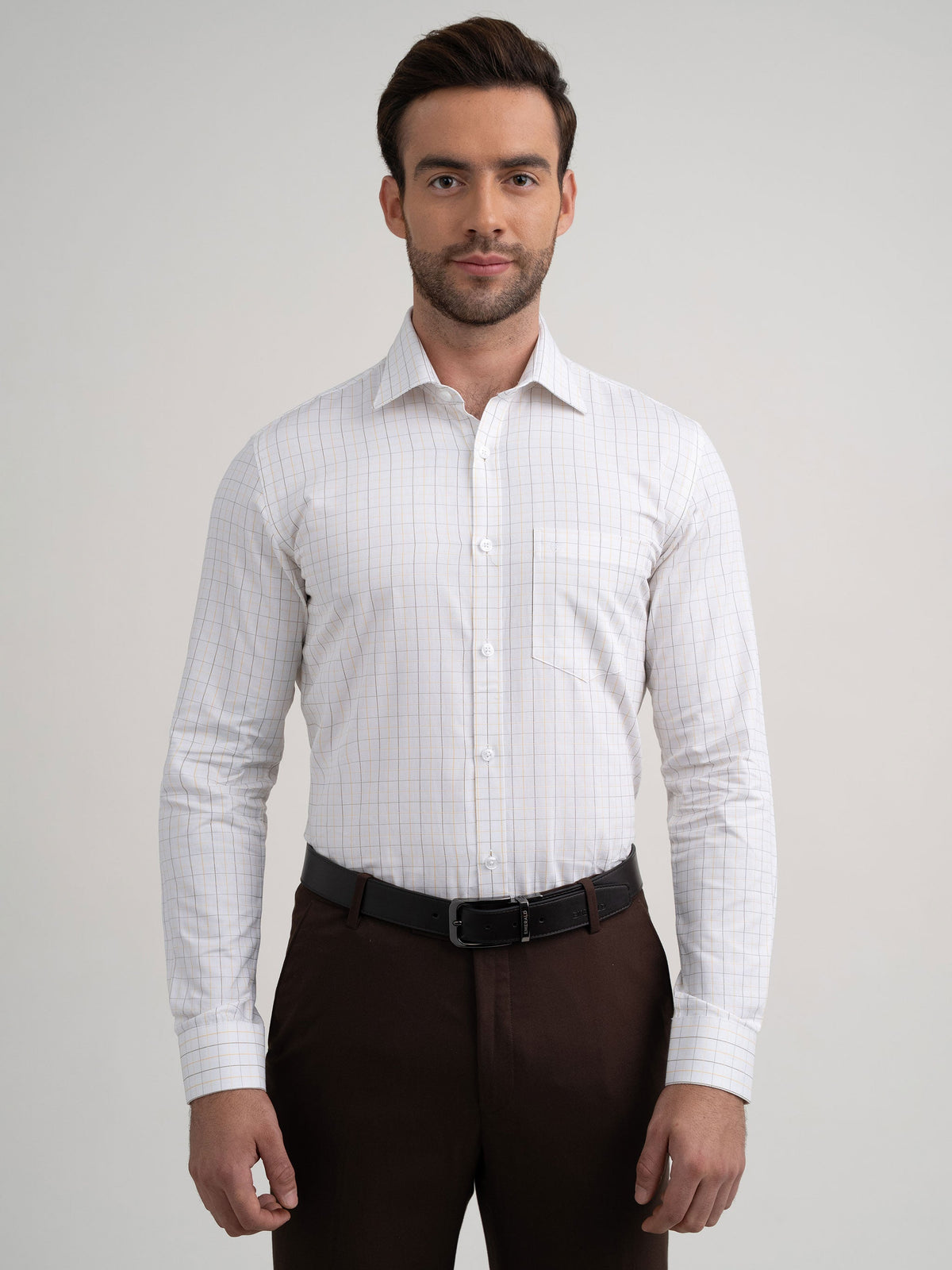 Emerald Formal Checks Slim Fit - Yellow Freesia