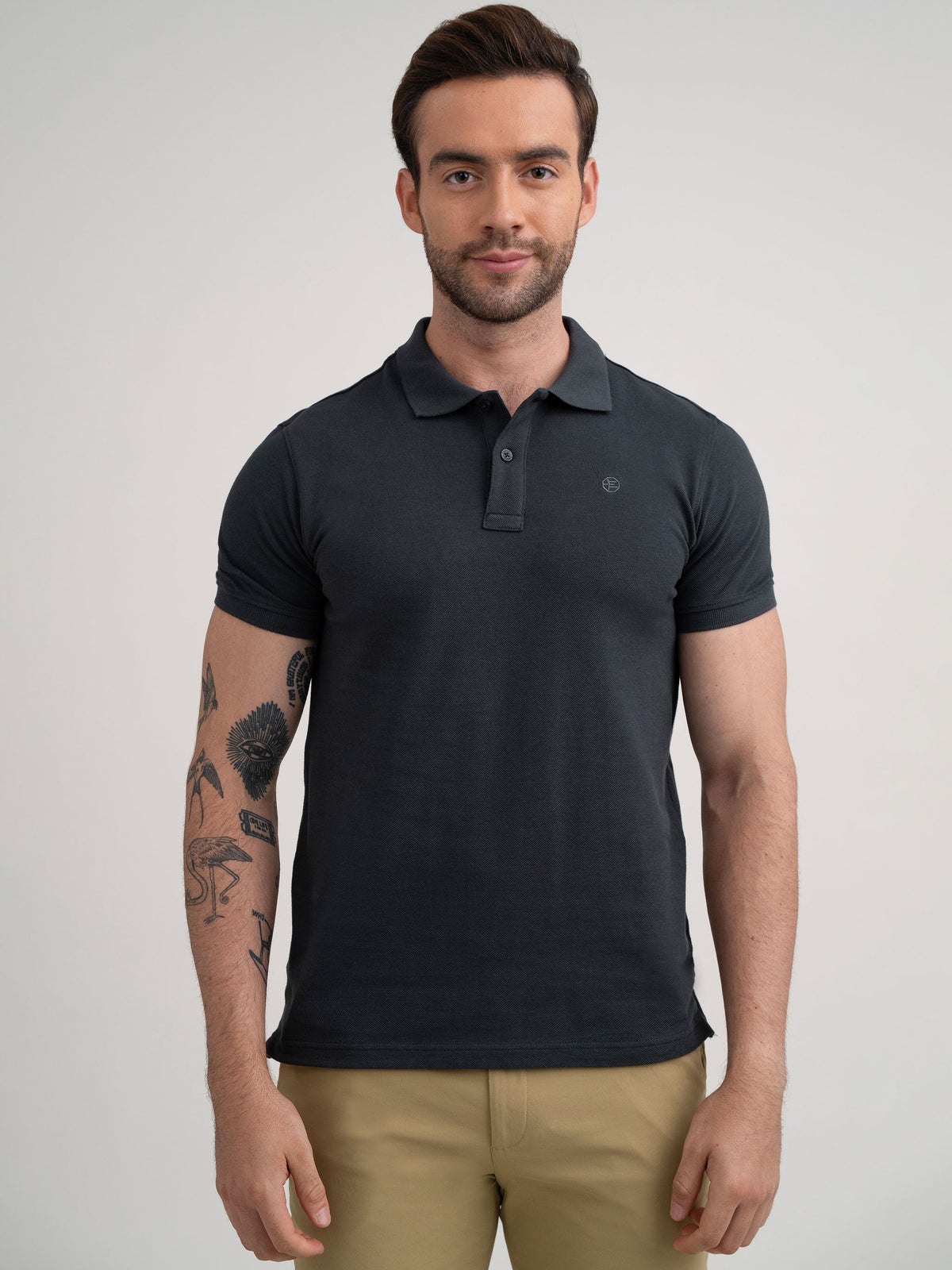 Emerald Polo Pique Solid Slim Fit - Folkstone Grey