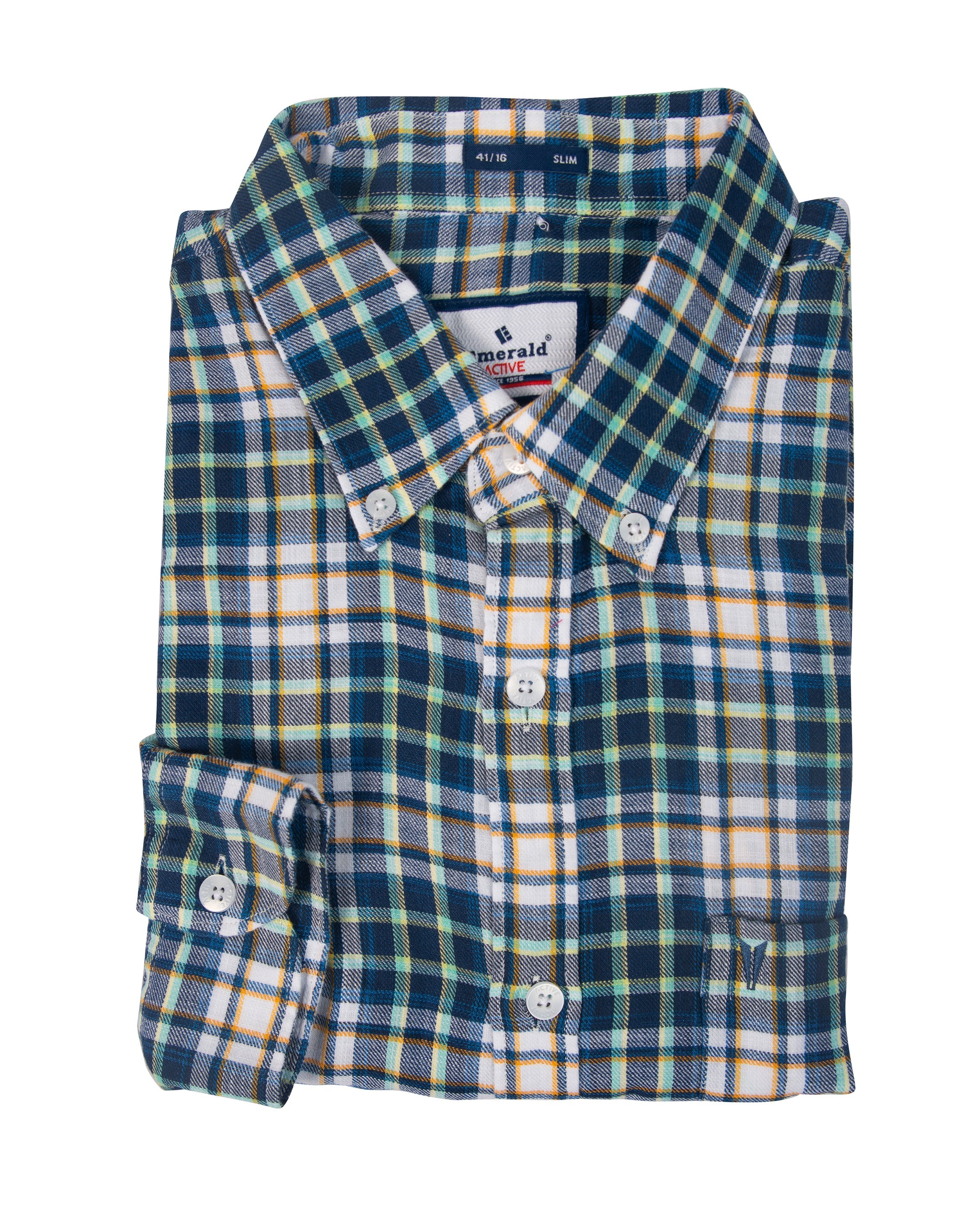 Emerald Active Checks Slim Fit-Blue Depths
