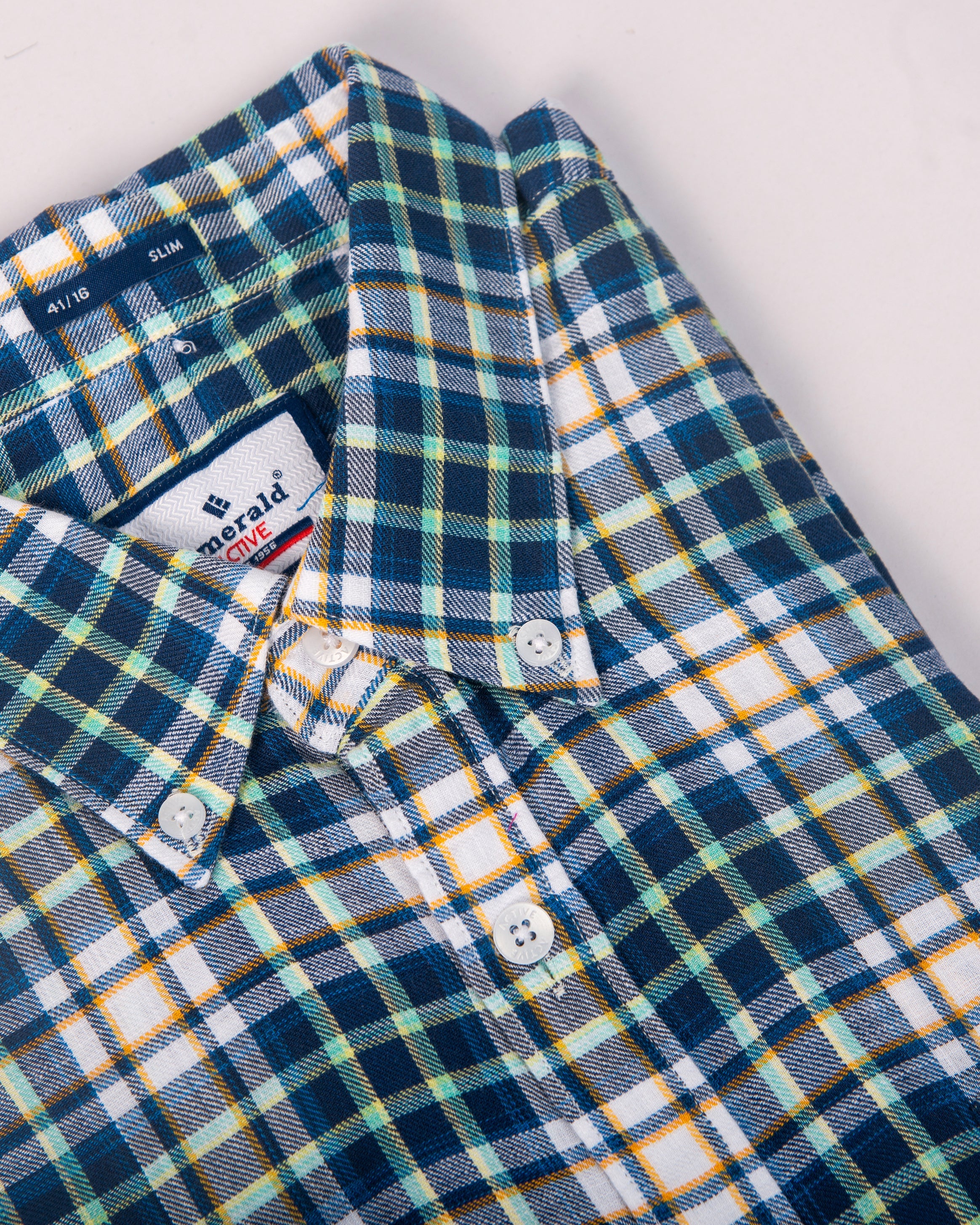 Emerald Active Checks Slim Fit-Blue Depths